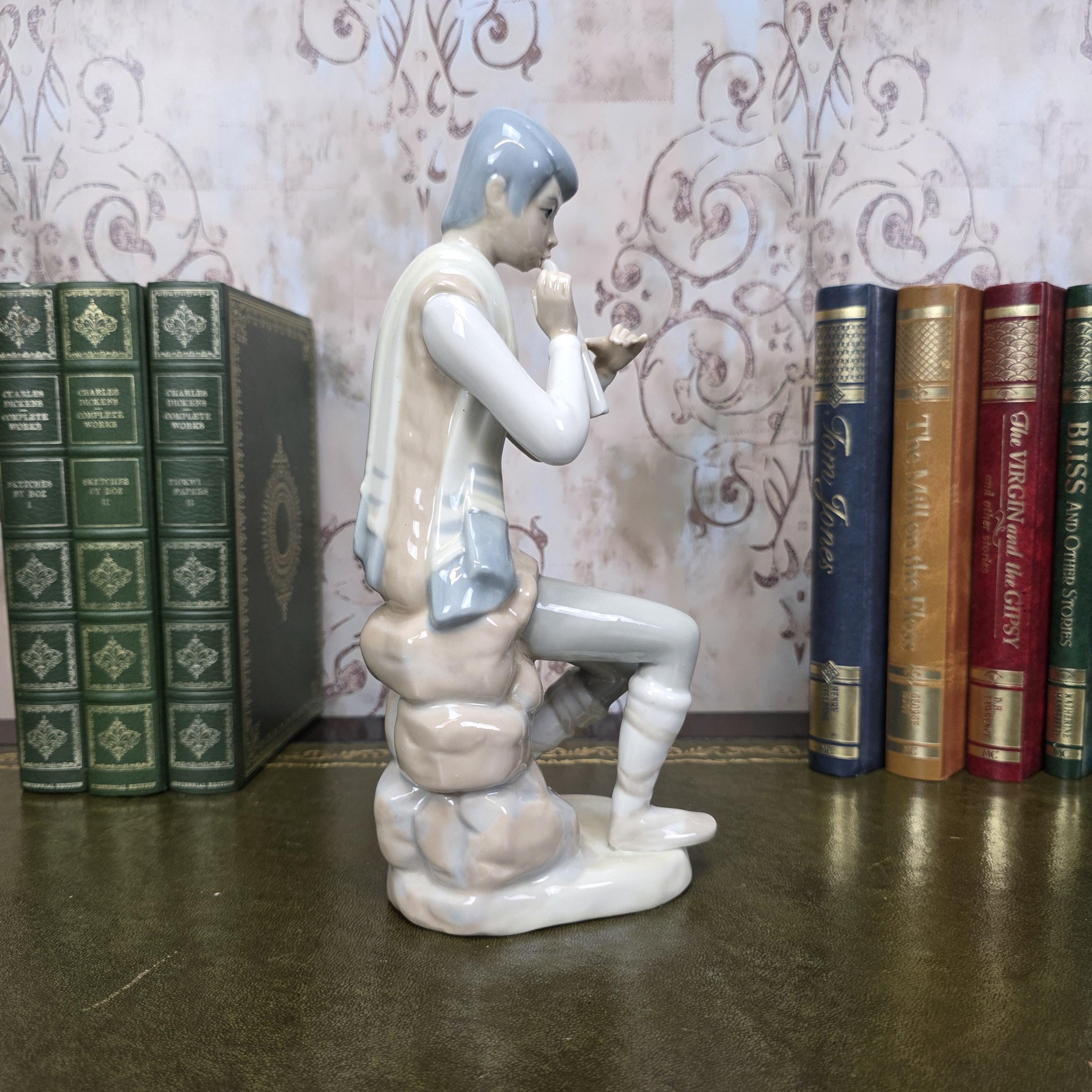 Casades Flute Playing Boy Figurine | Spanish Porcelain Vintage 1970s Collectible Statue Spanish Art