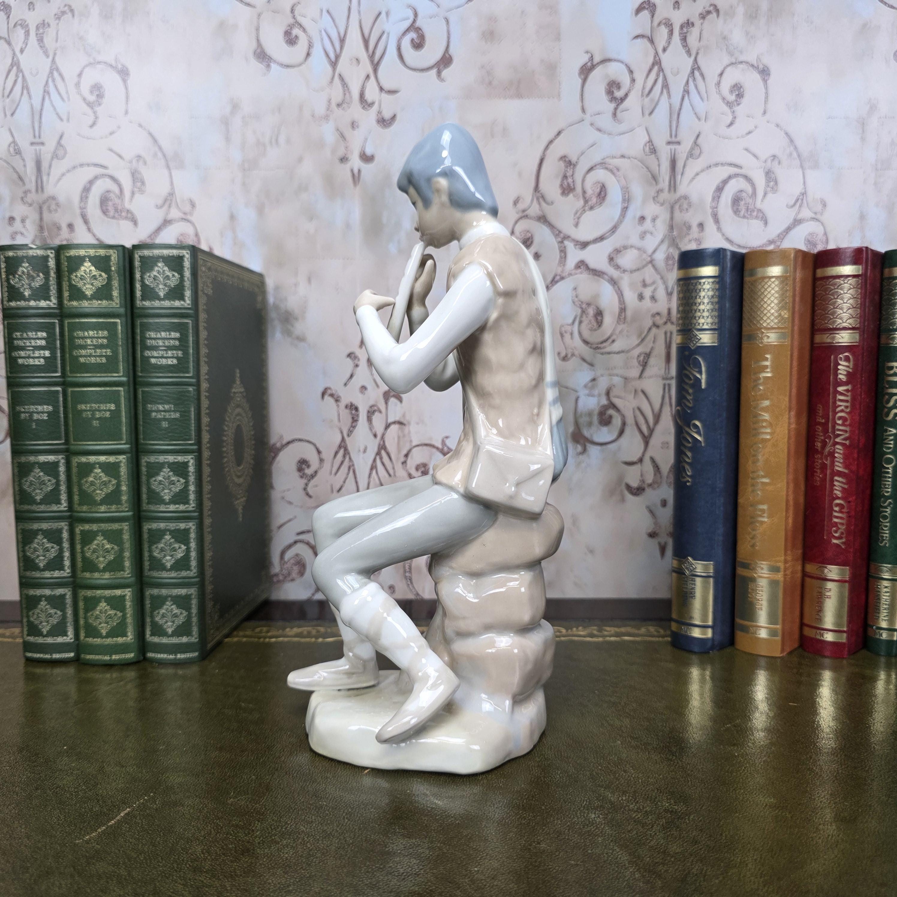 Casades Flute Playing Boy Figurine | Spanish Porcelain Vintage 1970s Collectible Statue Spanish Art
