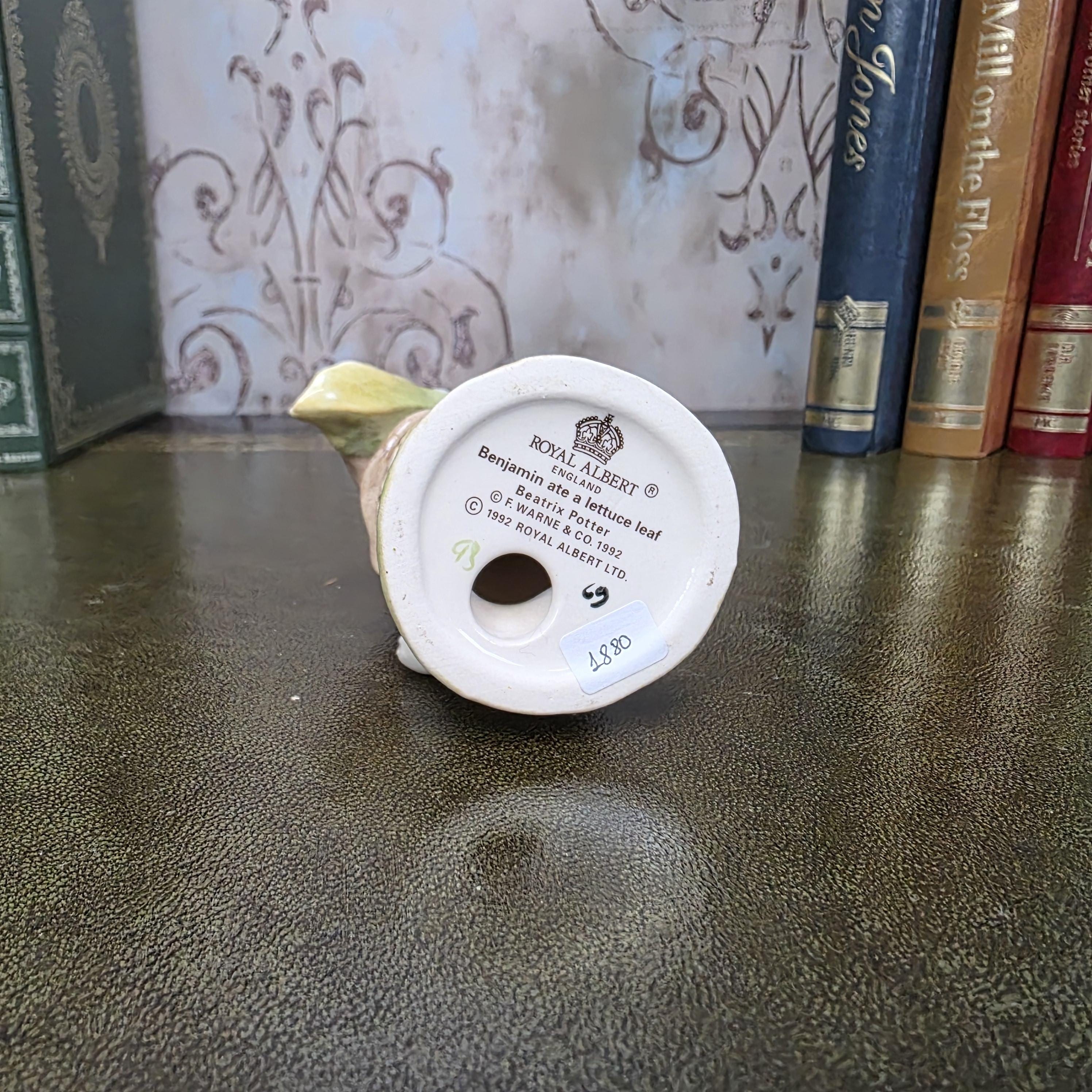 Royal Albert Benjamin Ate a Lettuce Leaf Figurine | 1992 Beatrix Potter Figure Storybook Bunny