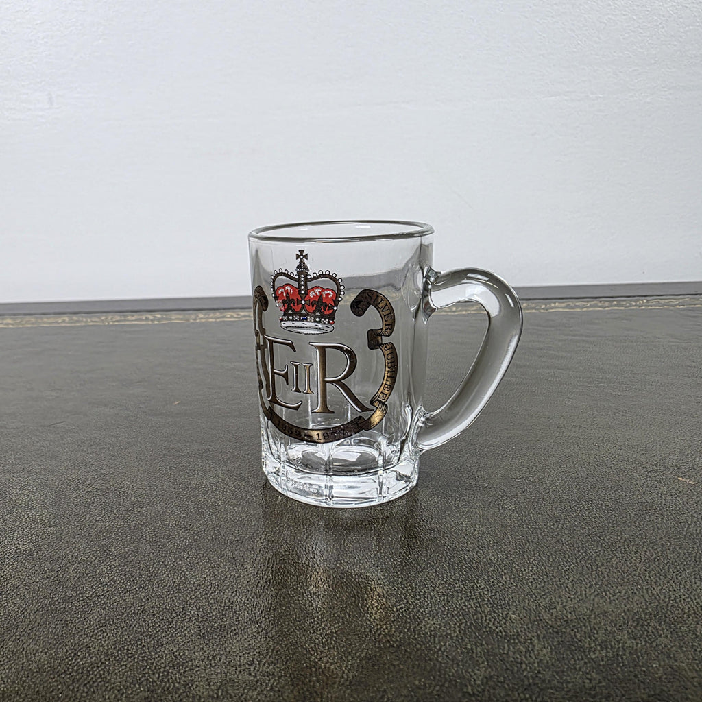 Vintage Queen Elizabeth II Silver Jubilee Glass Mug 1977 Commemorative Espresso Cup 1952-1977