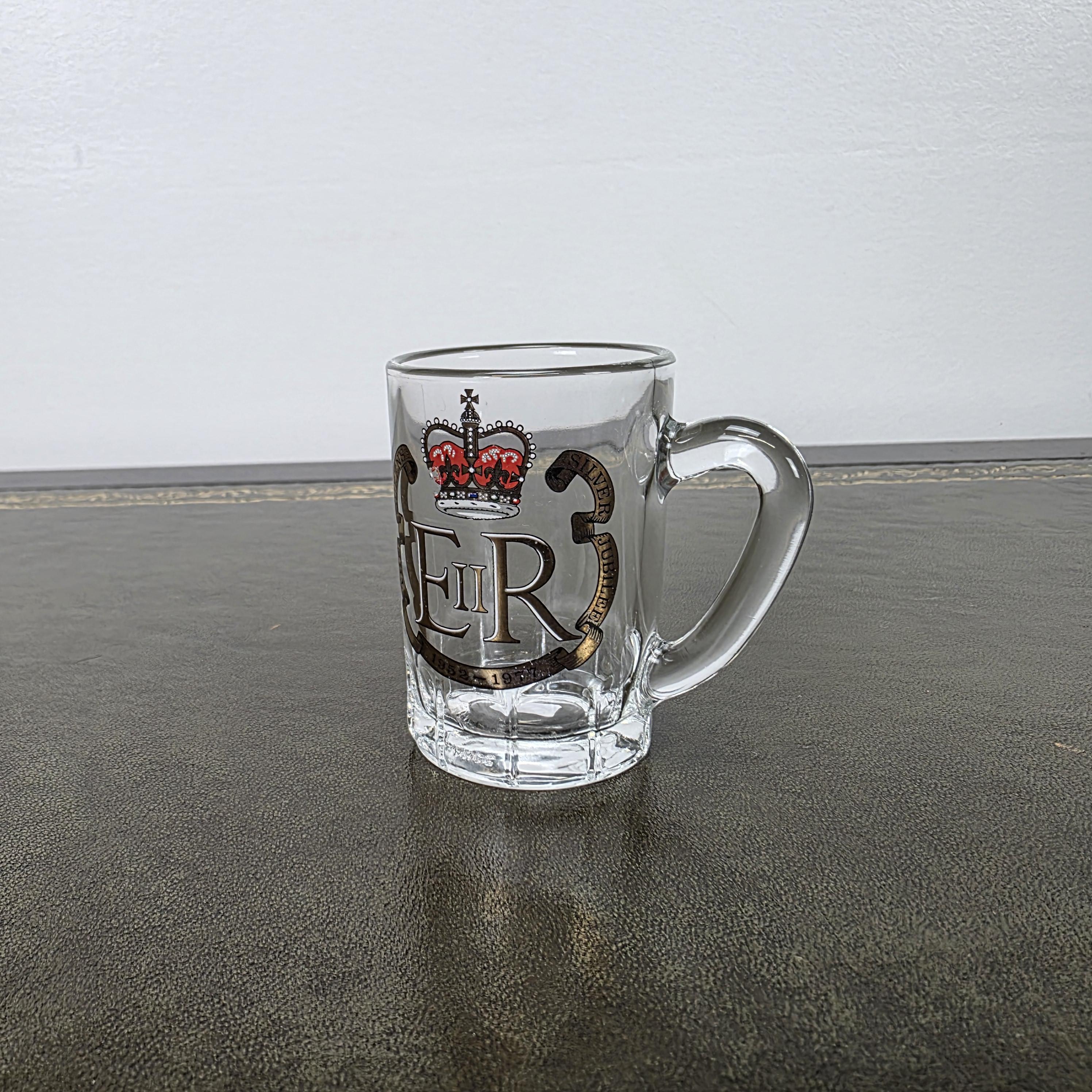 Vintage Queen Elizabeth II Silver Jubilee Glass Mug 1977 Commemorative Espresso Cup 1952-1977