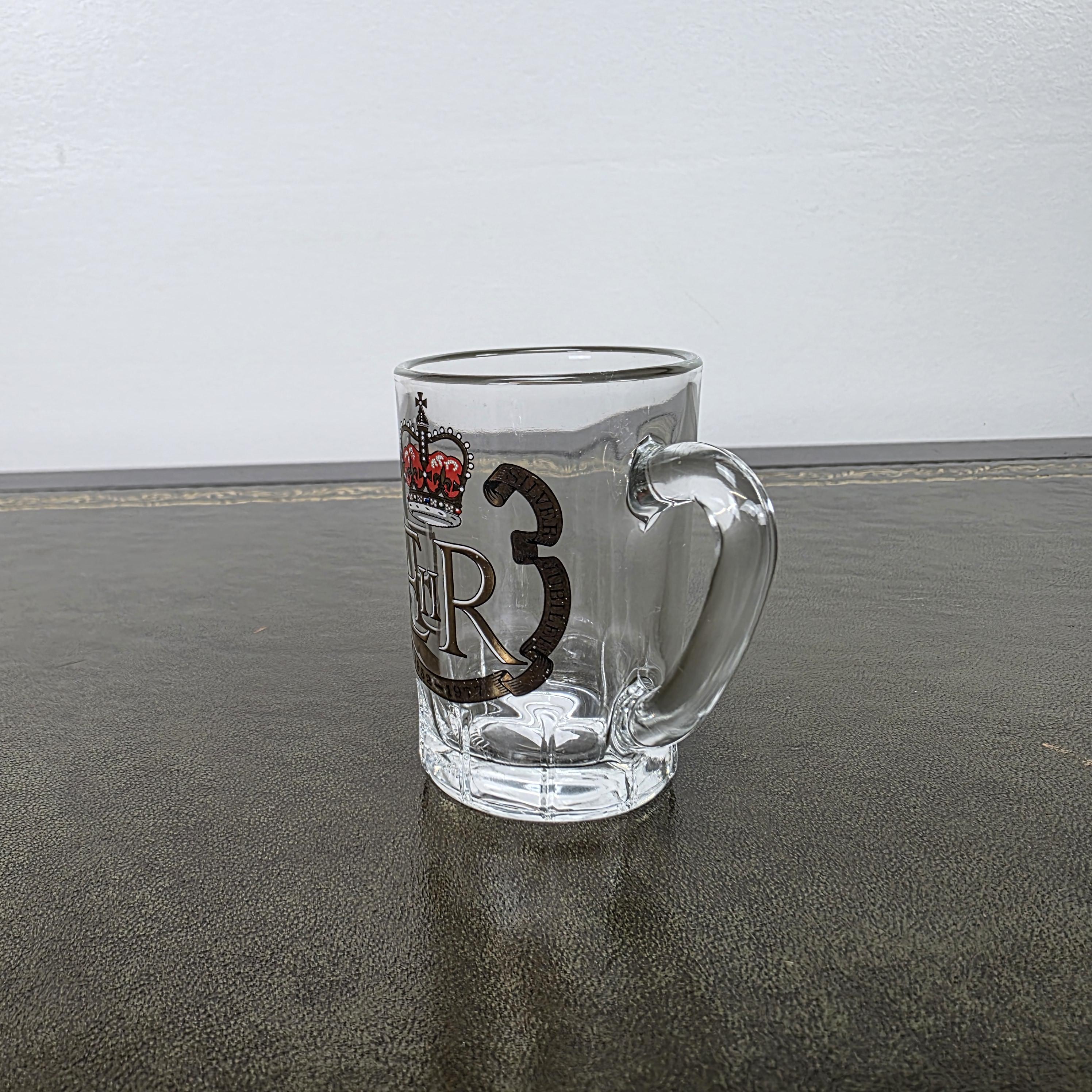 Vintage Queen Elizabeth II Silver Jubilee Glass Mug 1977 Commemorative Espresso Cup 1952-1977