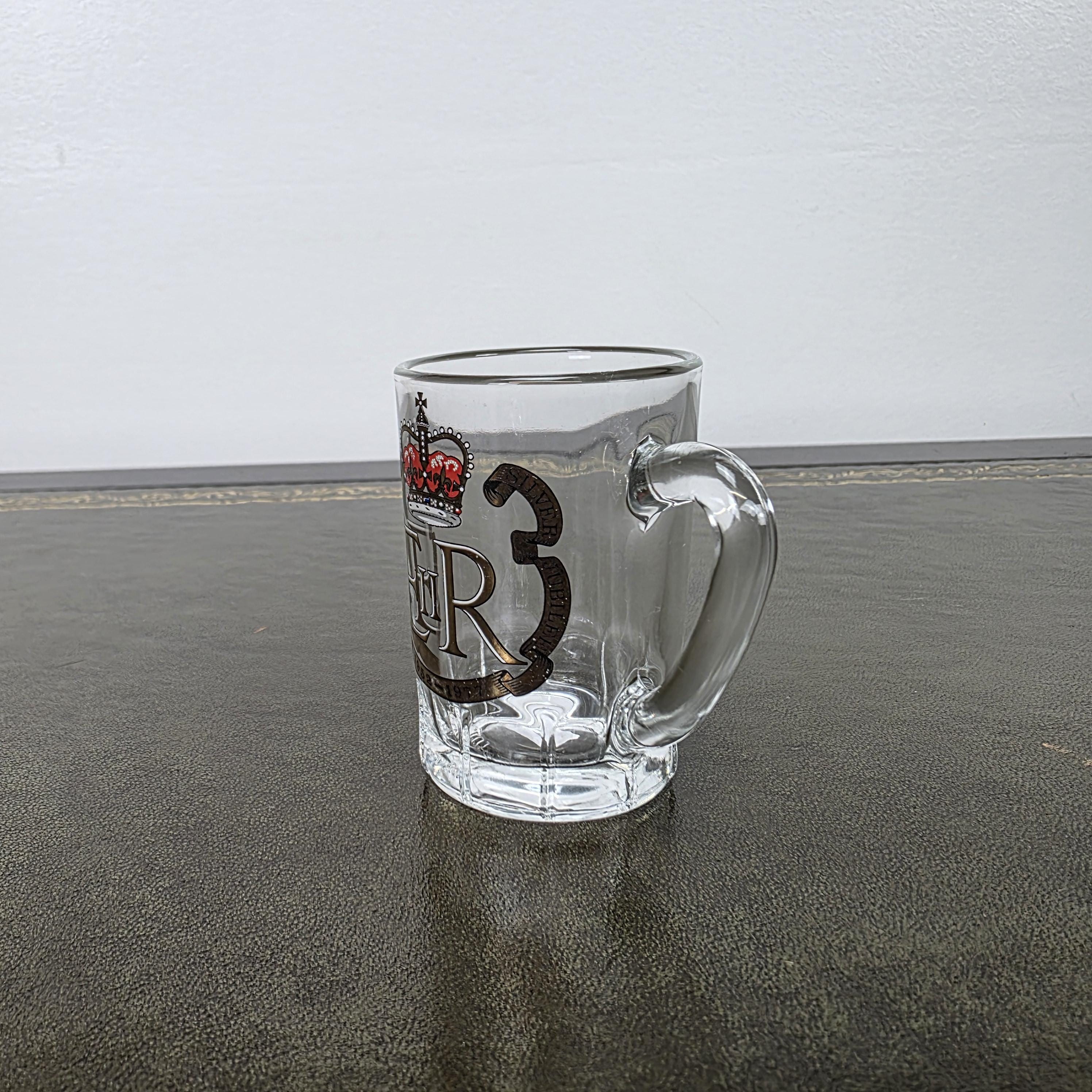 Vintage Queen Elizabeth II Silver Jubilee Glass Mug 1977 Commemorative Espresso Cup 1952-1977