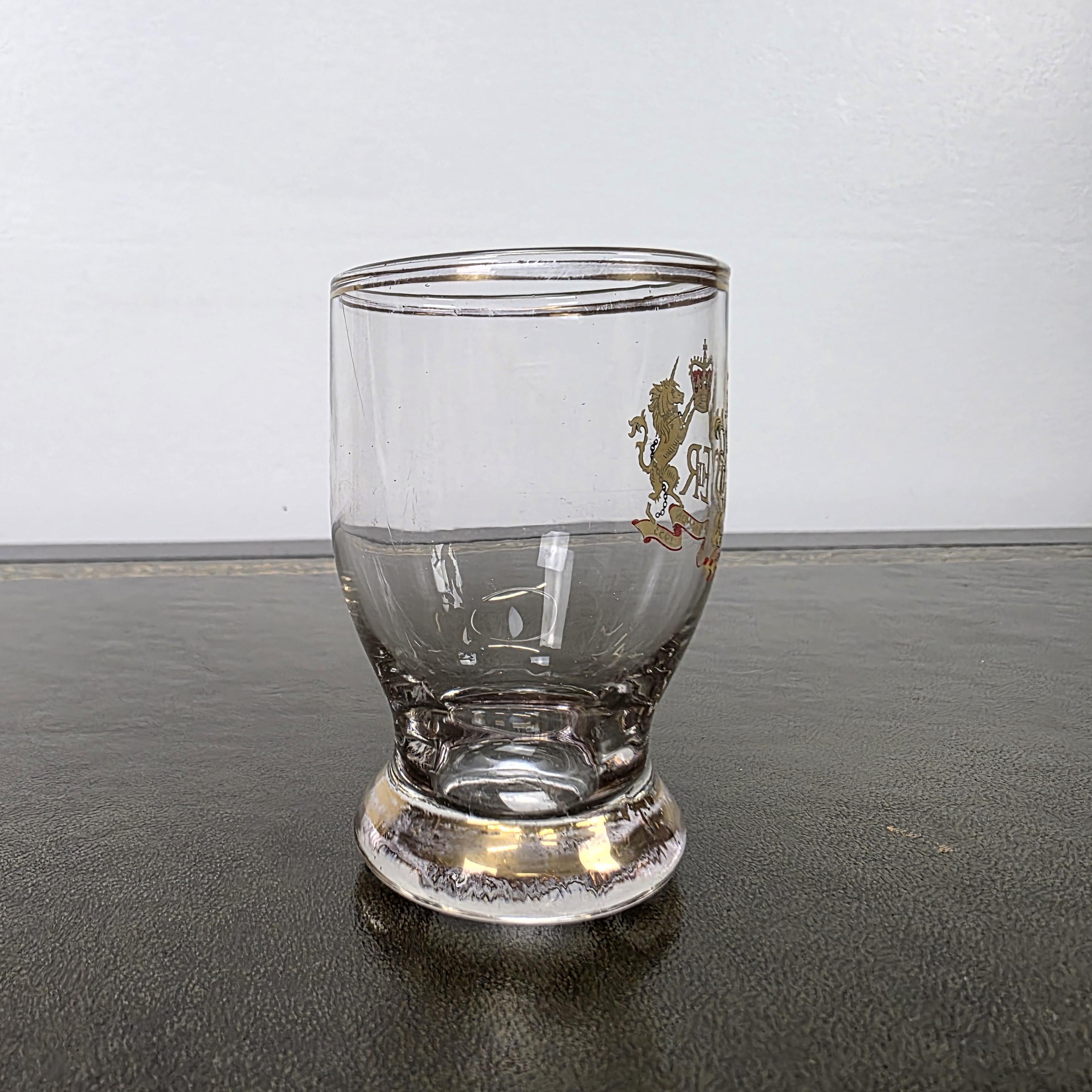 Royal Family 1953 Coronation Shot Glass EII R Lion Unicorn Crest 2nd June Souvenir