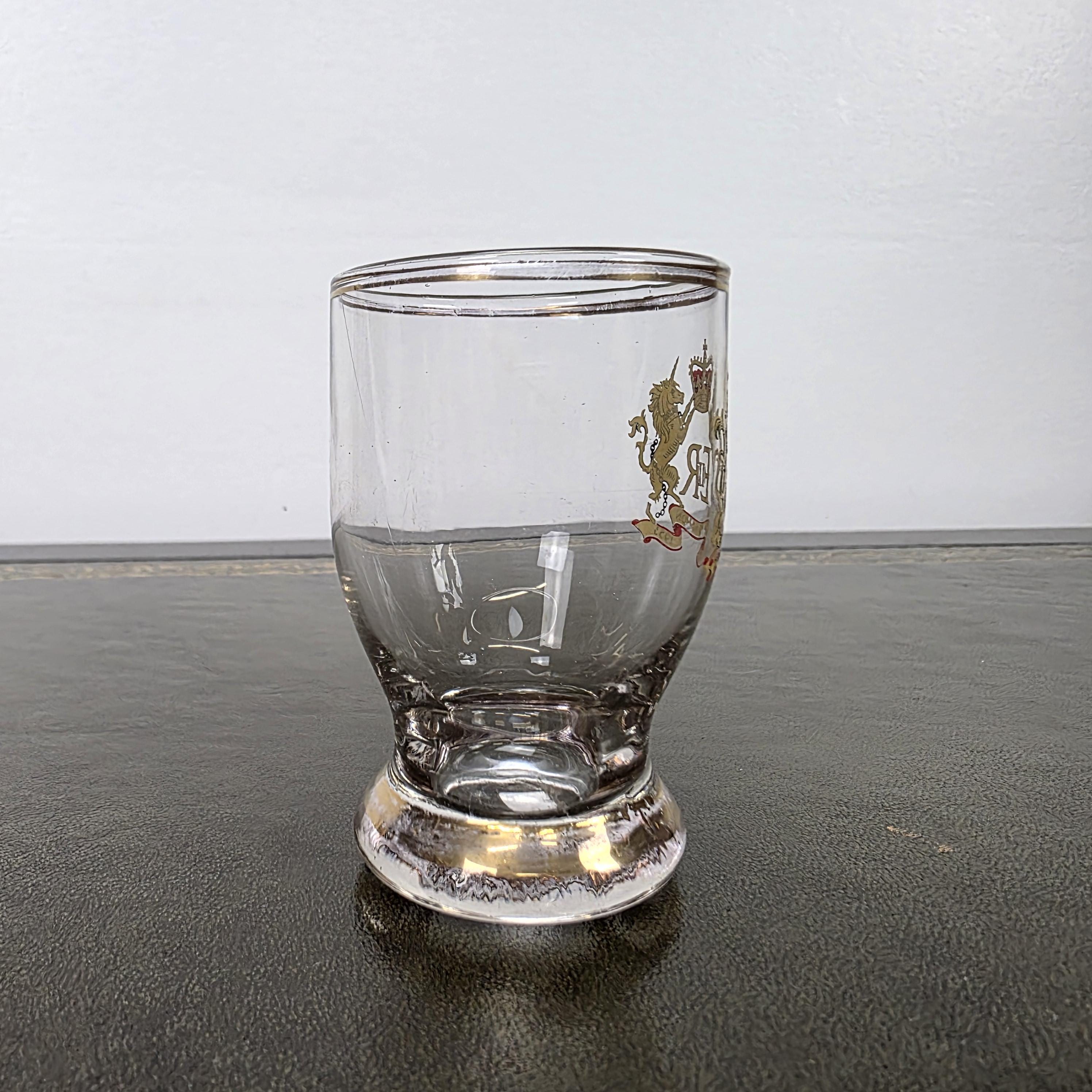 Royal Family 1953 Coronation Shot Glass EII R Lion Unicorn Crest 2nd June Souvenir