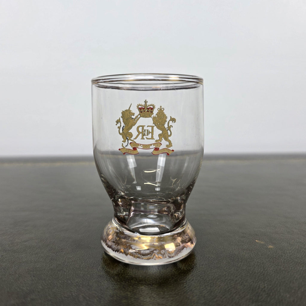 Royal Family 1953 Coronation Shot Glass EII R Lion Unicorn Crest 2nd June Souvenir