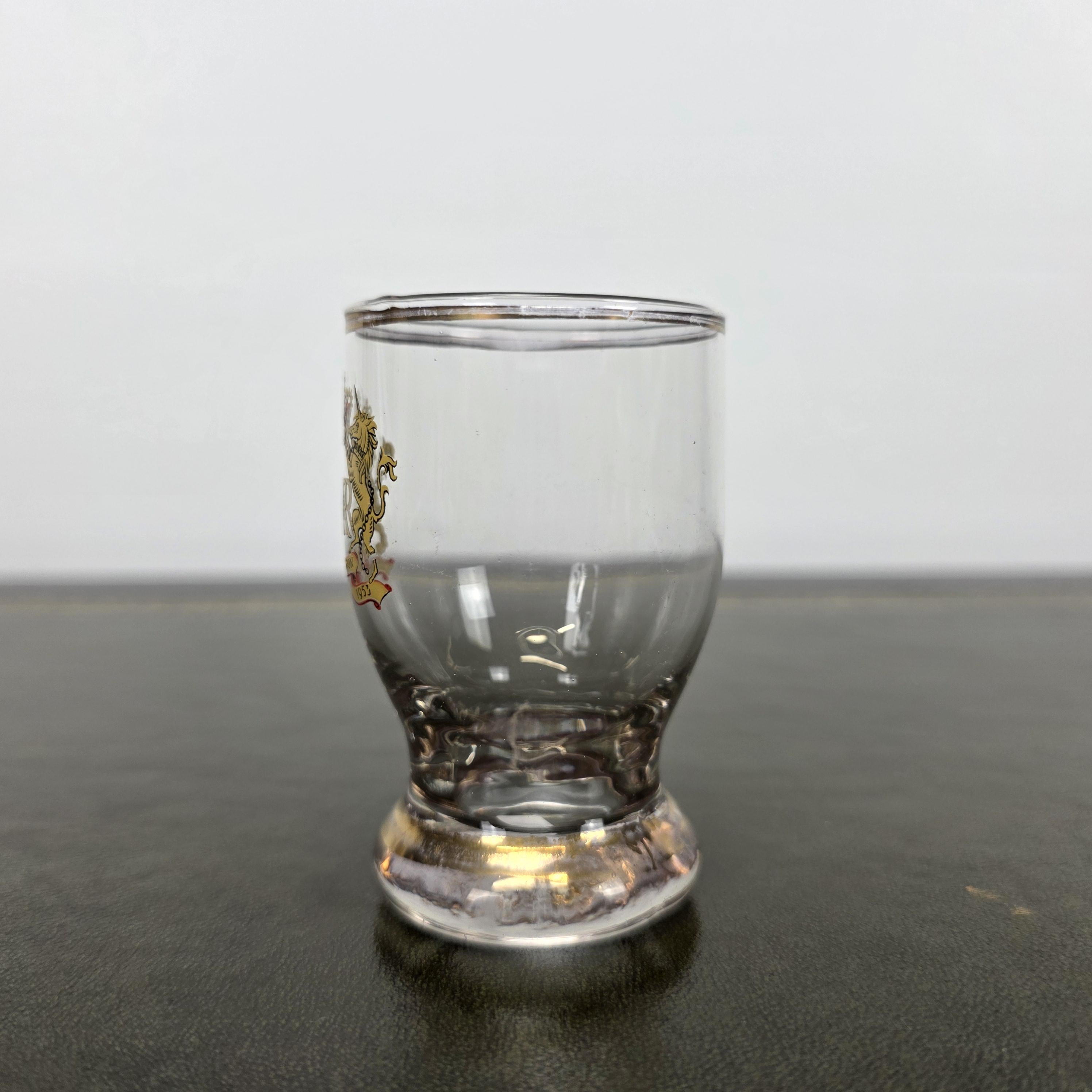 Royal Family 1953 Coronation Shot Glass EII R Lion Unicorn Crest 2nd June Souvenir
