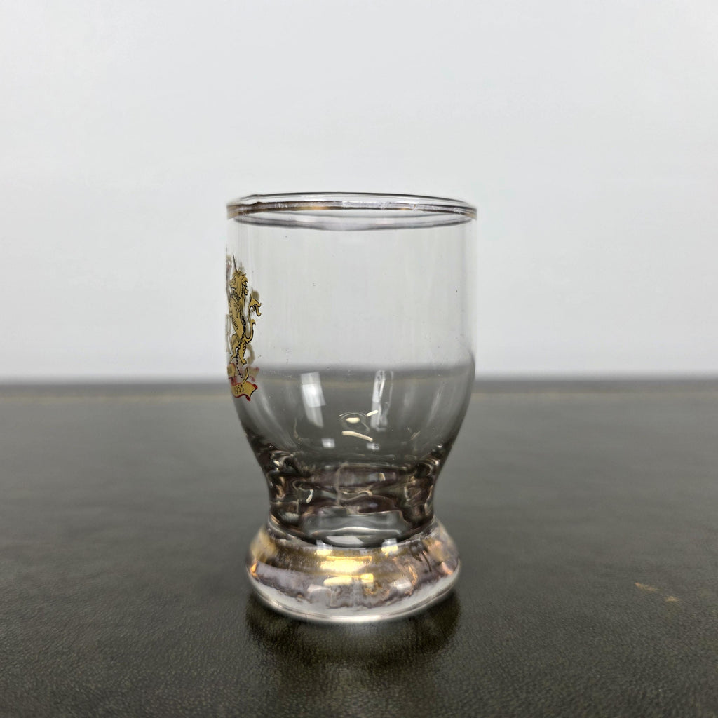 Royal Family 1953 Coronation Shot Glass EII R Lion Unicorn Crest 2nd June Souvenir