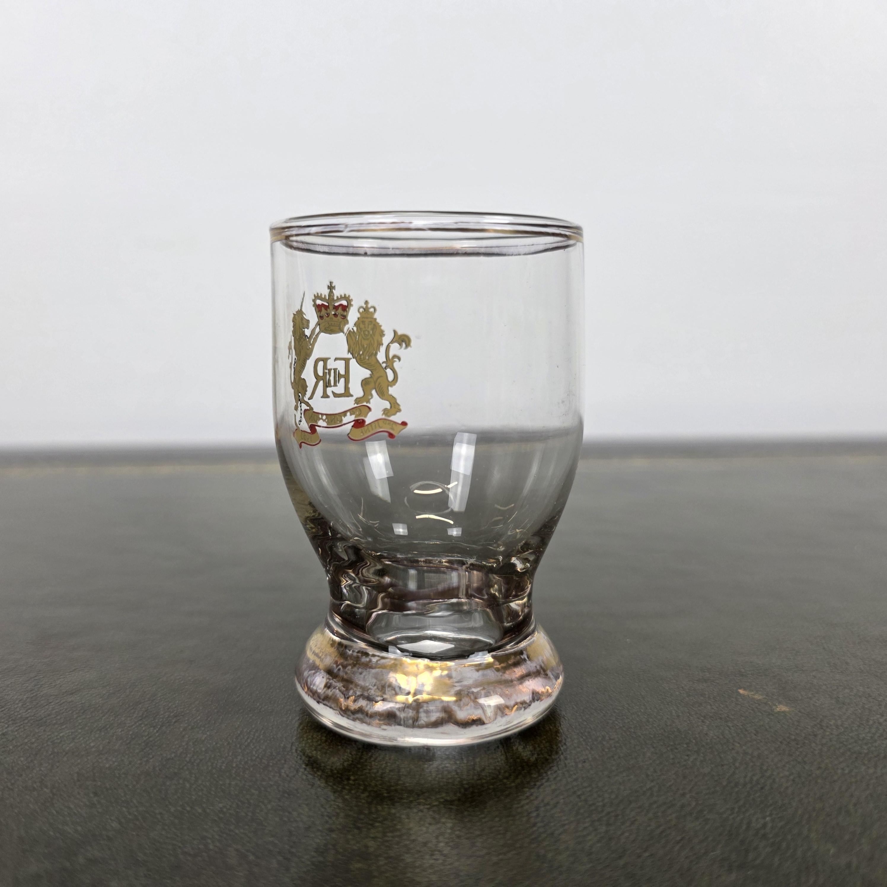 Royal Family 1953 Coronation Shot Glass EII R Lion Unicorn Crest 2nd June Souvenir