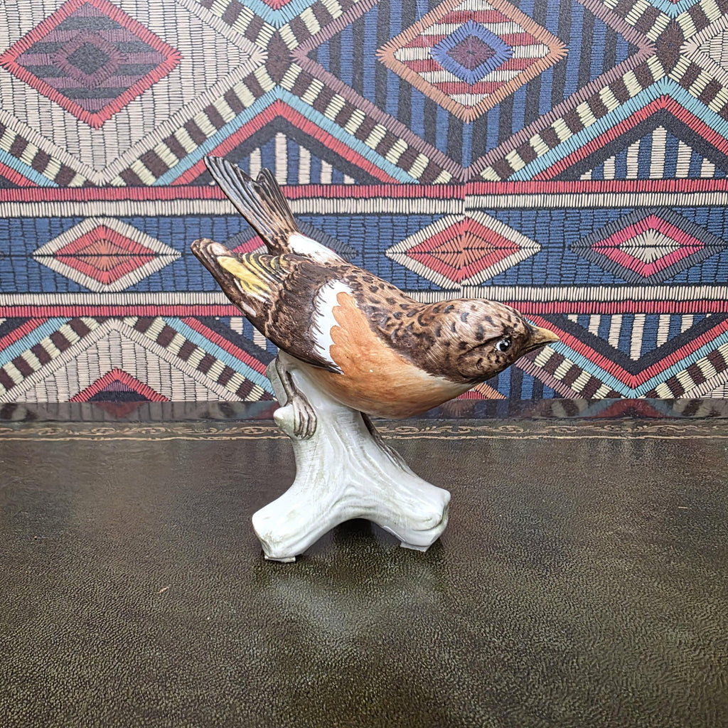 Vintage Goebel Brambling Bird Figurine CV86 West Germany Ceramic On Tree Stump Wildlife Collectors