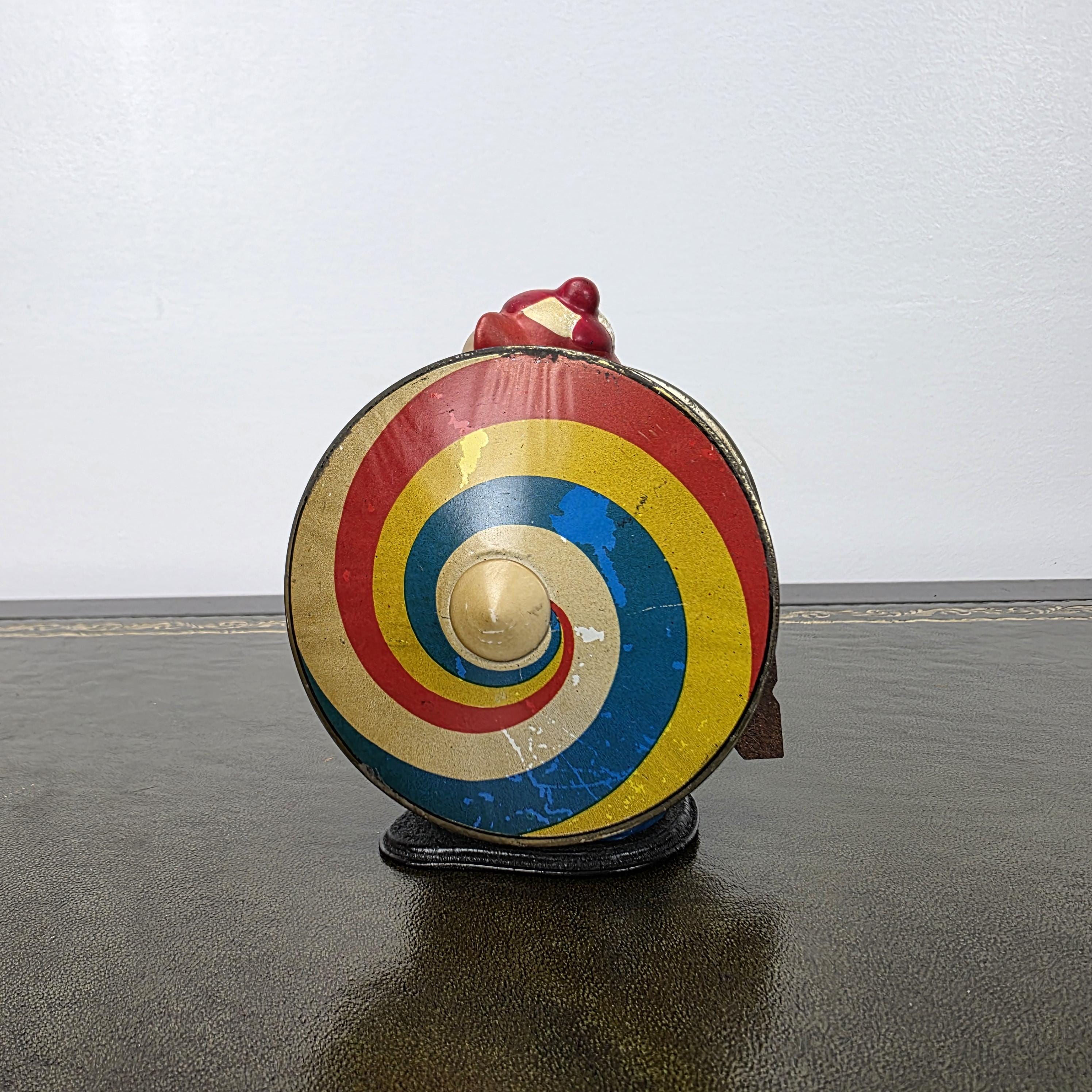 Vintage MS207 Wind Up Tin Toy Clown Cymbal Player Metal Clockwork Mechanical Display Collectible