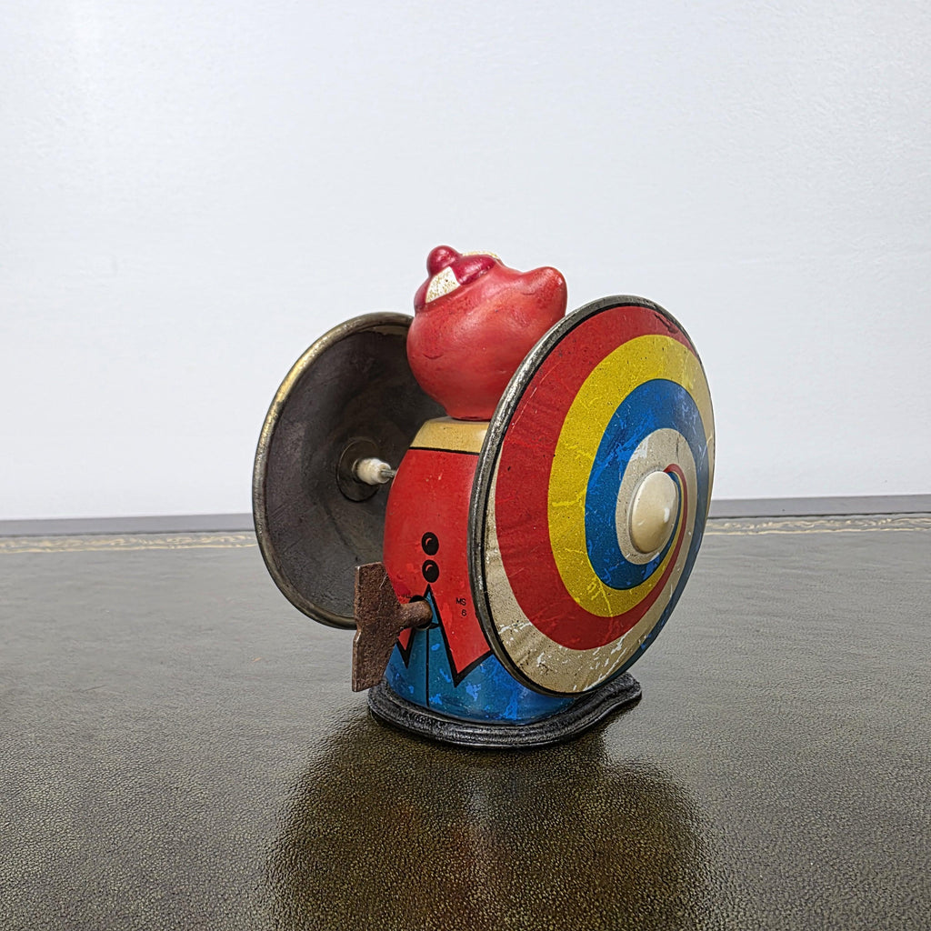 Vintage MS207 Wind Up Tin Toy Clown Cymbal Player Metal Clockwork Mechanical Display Collectible