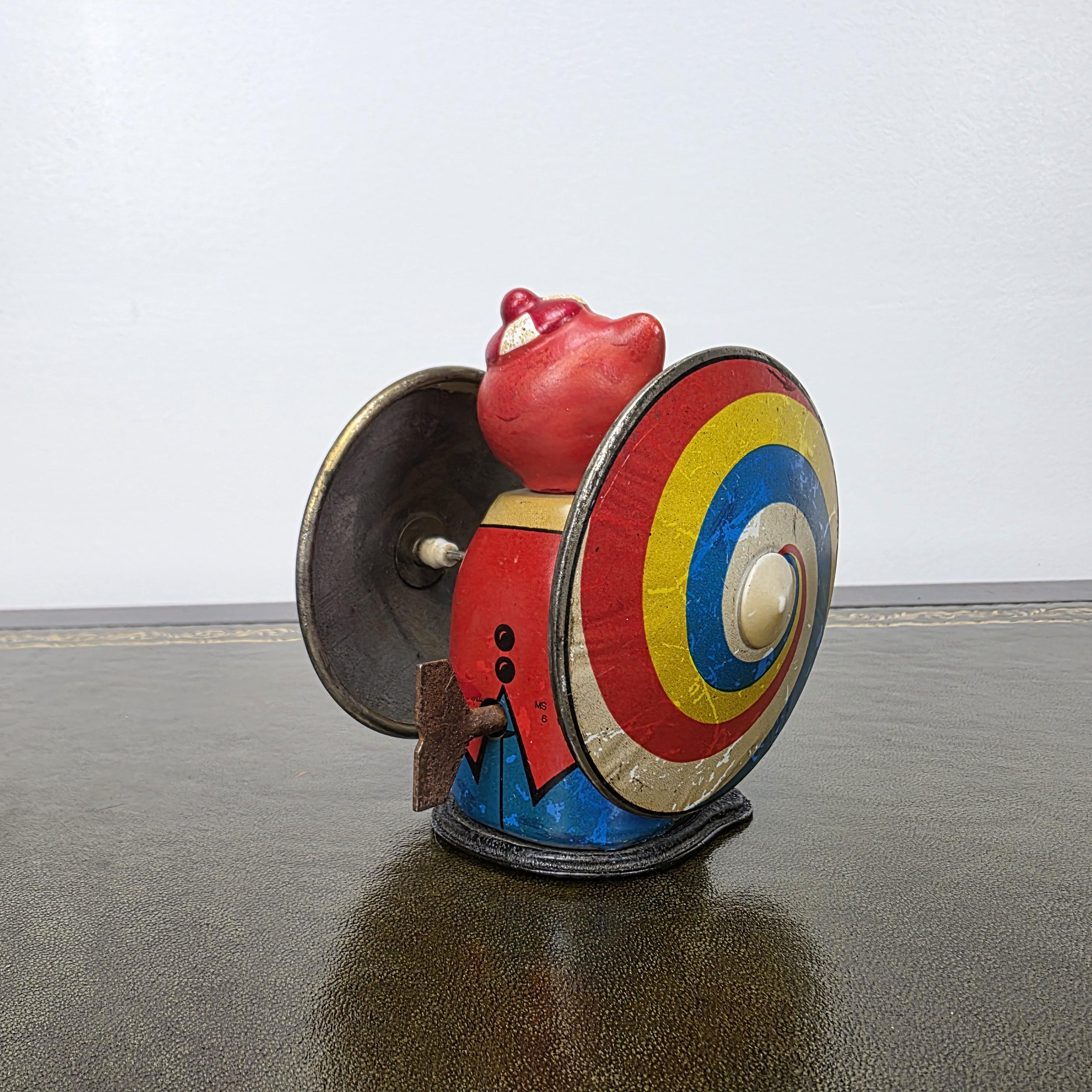 Vintage MS207 Wind Up Tin Toy Clown Cymbal Player Metal Clockwork Mechanical Display Collectible