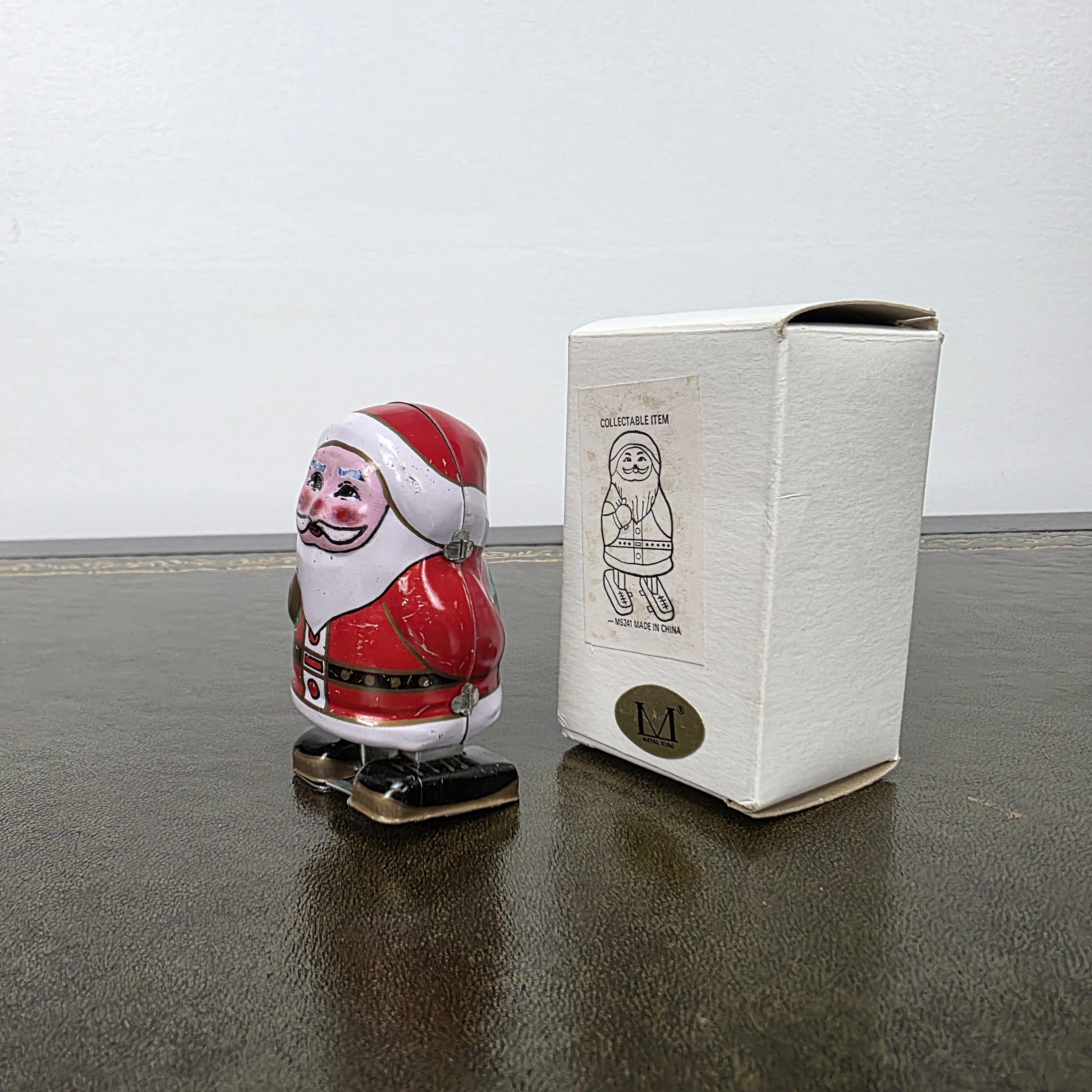 Vintage Metal King Wind Up Santa Toy | Clockwork Walking Figure, Boxed Collectible