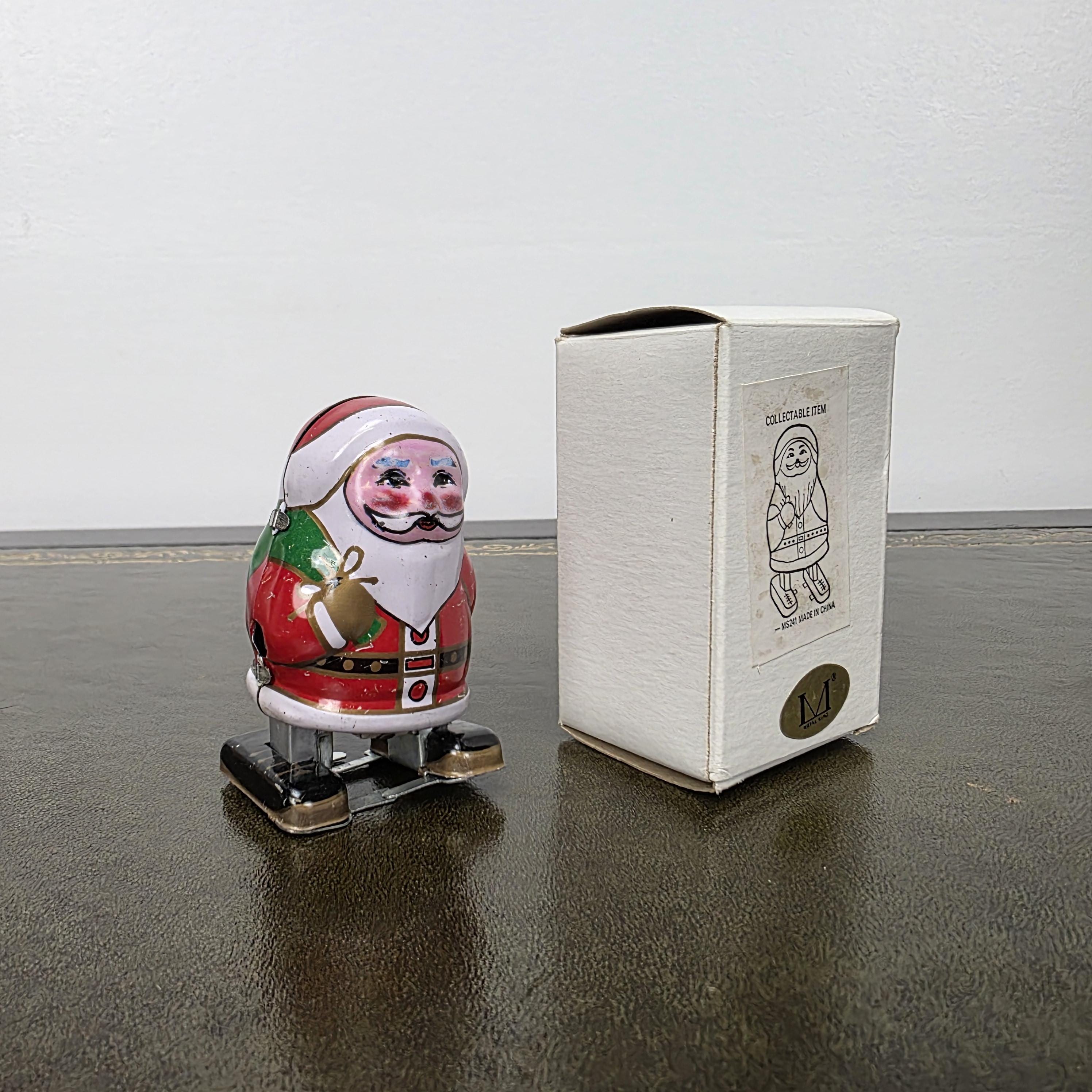 Vintage Metal King Wind Up Santa Toy | Clockwork Walking Figure, Boxed Collectible
