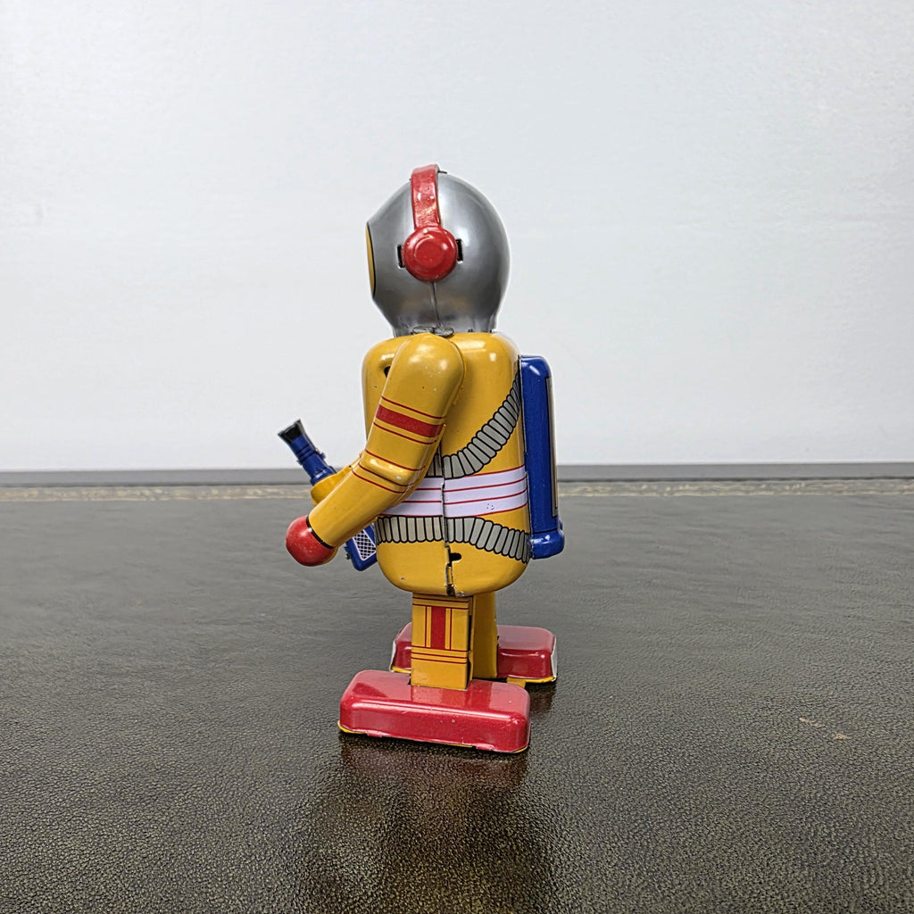 Vintage Wind Up Robot MS297 Yellow Tin Toy | Boxed Collectible Space Figure | 1980s China