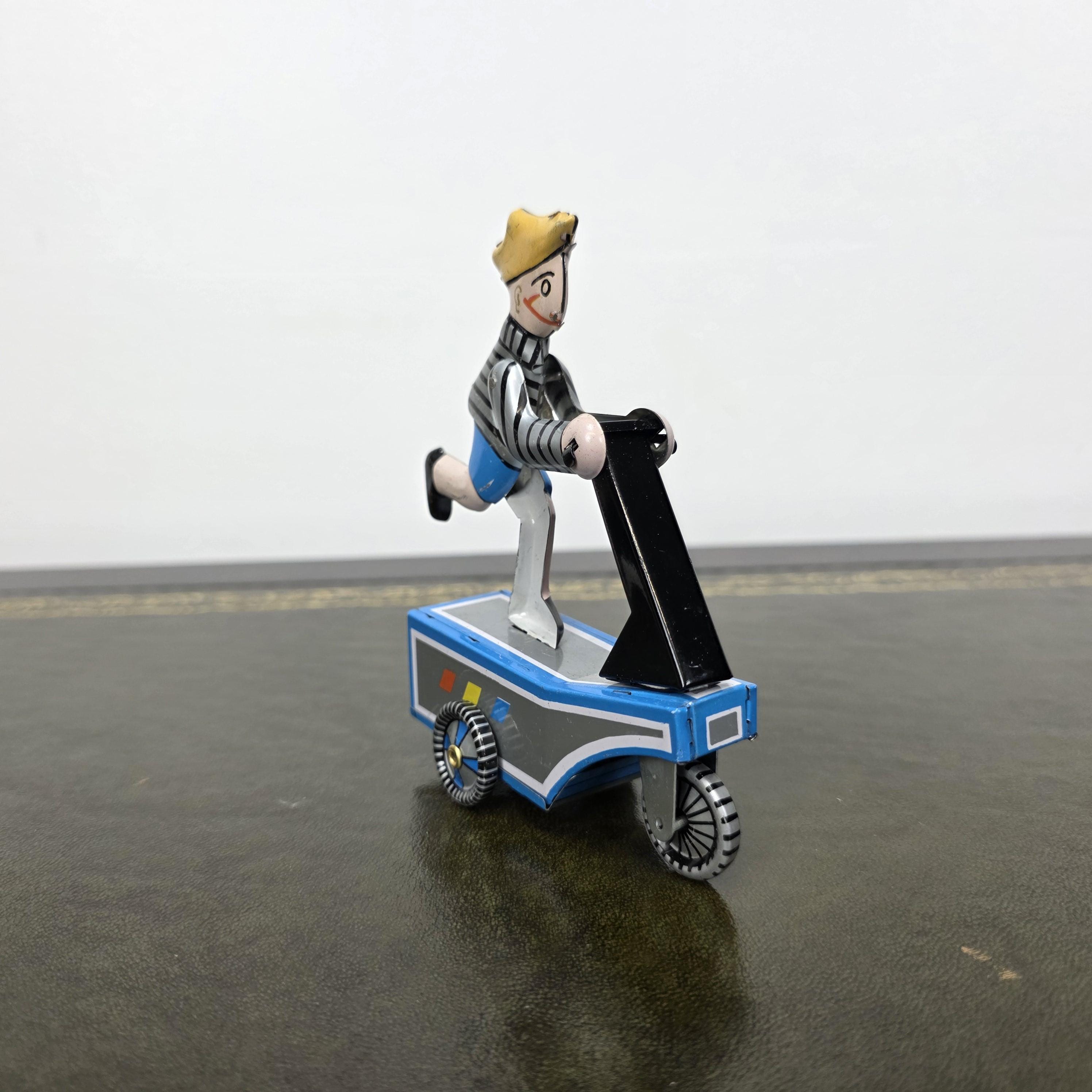 Vintage Wind Up Scooter Boy MS247 Tin Toy | Boxed Retro Mechanical Figure | 1980s Collectible
