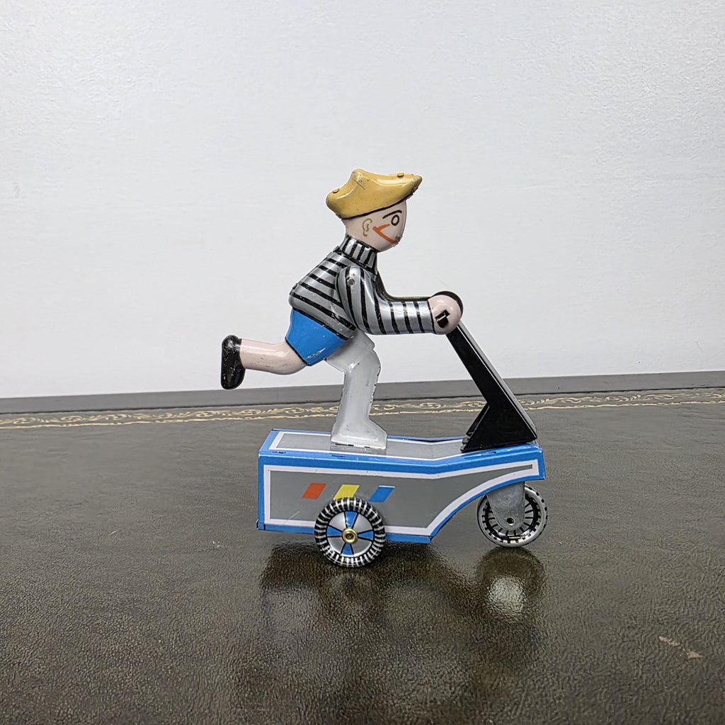Vintage Wind Up Scooter Boy MS247 Tin Toy | Boxed Retro Mechanical Figure | 1980s Collectible