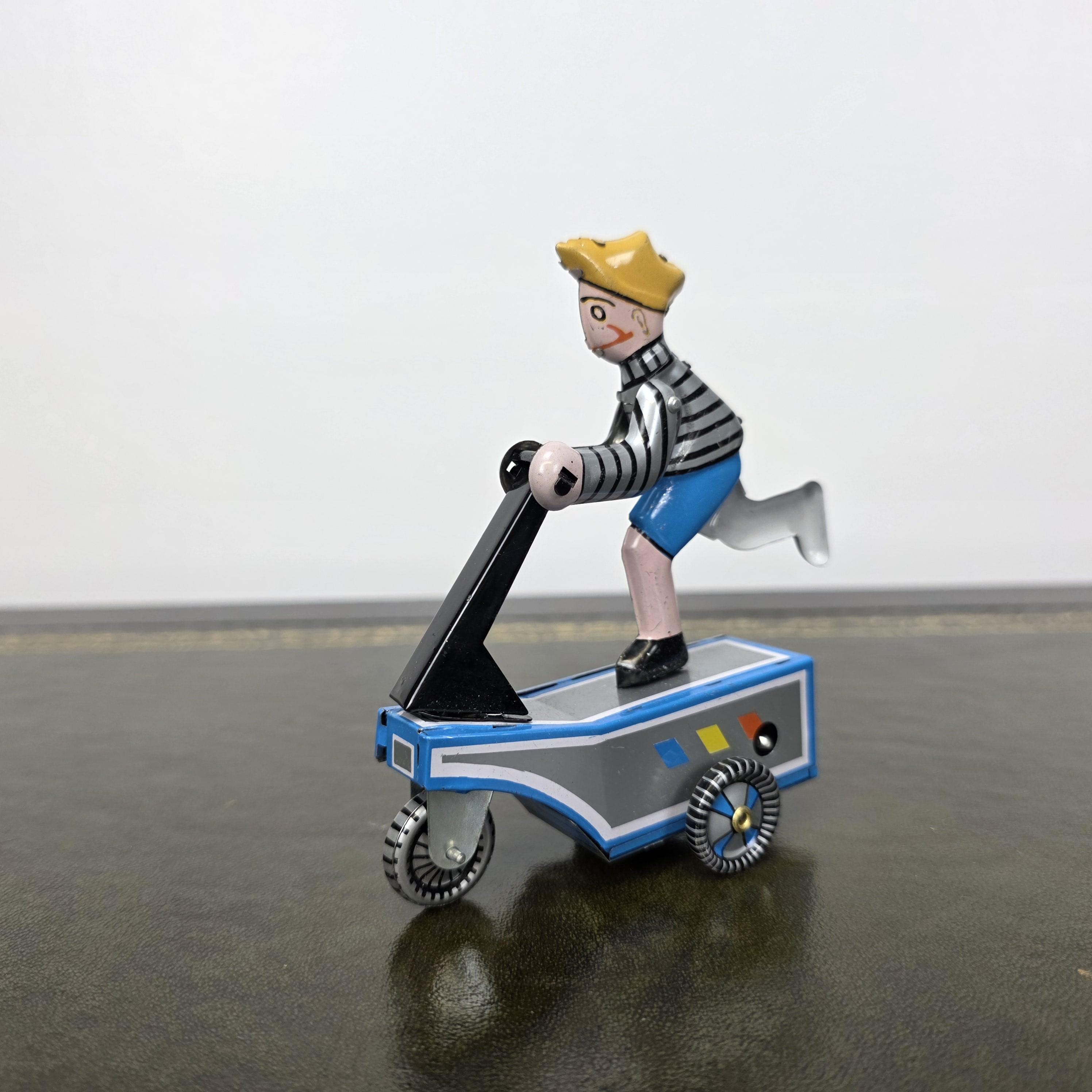Vintage Wind Up Scooter Boy MS247 Tin Toy | Boxed Retro Mechanical Figure | 1980s Collectible