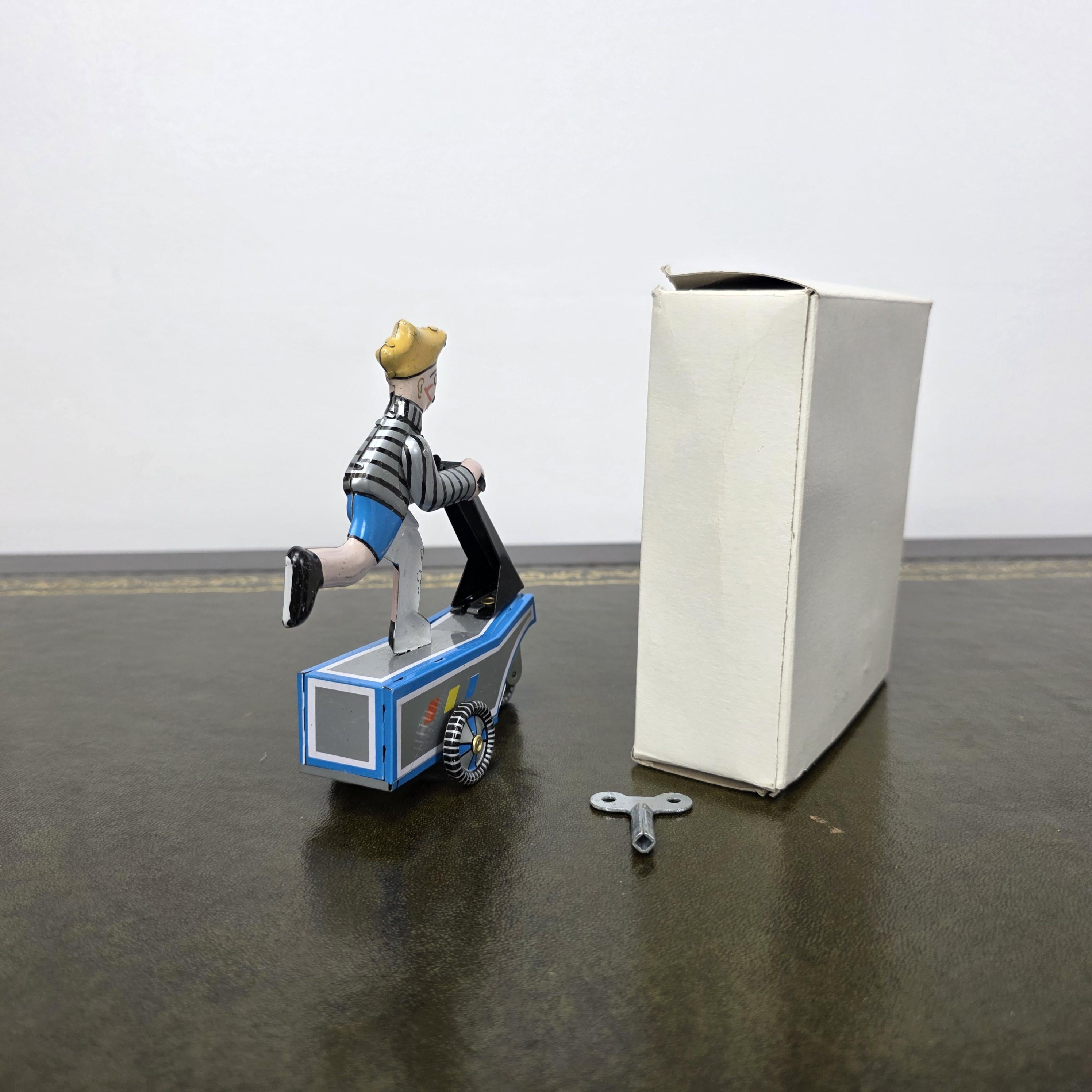 Vintage Wind Up Scooter Boy MS247 Tin Toy | Boxed Retro Mechanical Figure | 1980s Collectible
