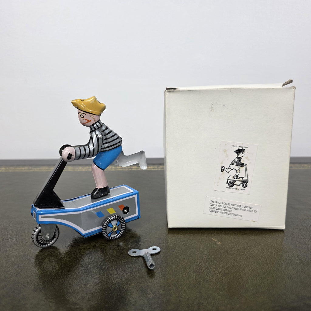 Vintage Wind Up Scooter Boy MS247 Tin Toy | Boxed Retro Mechanical Figure | 1980s Collectible