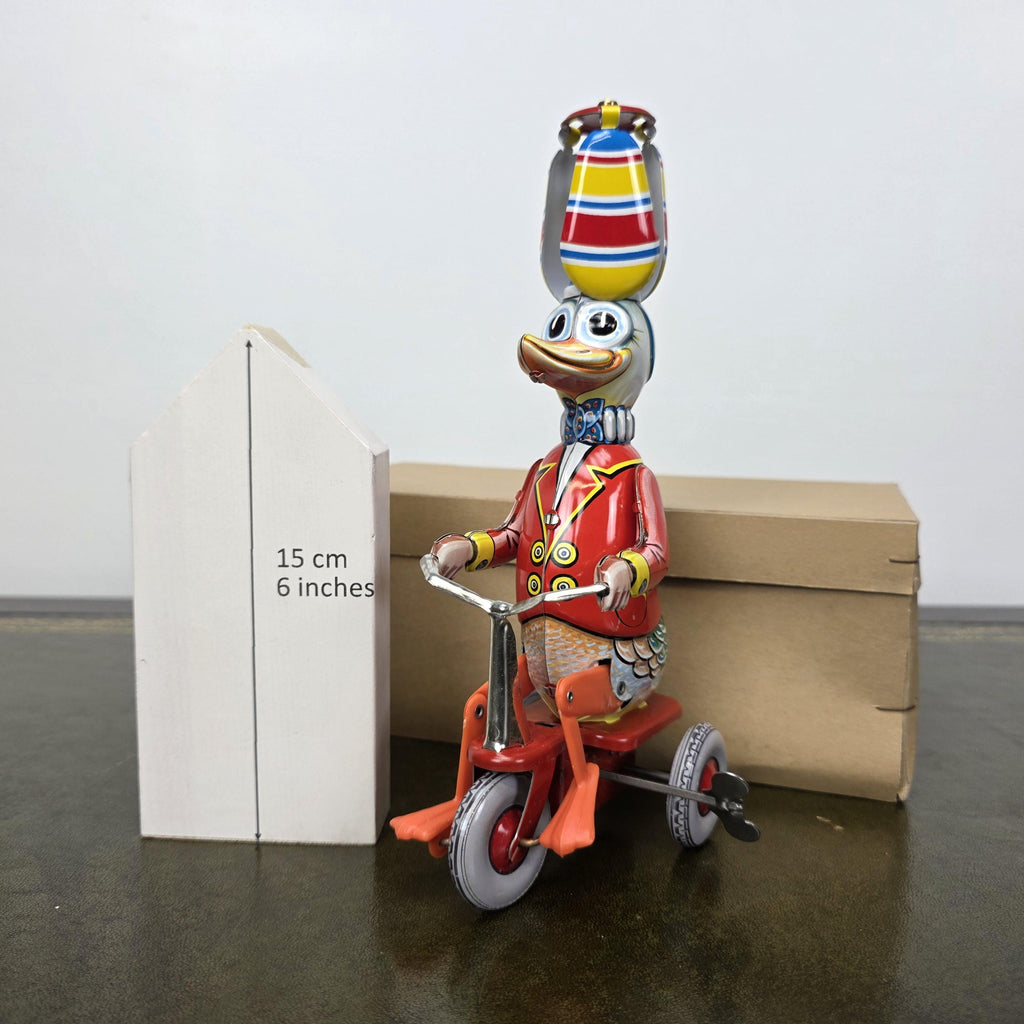 Vintage Wind Up Duck on Tricycle Tin Toy | Made in Western Germany | Boxed Working