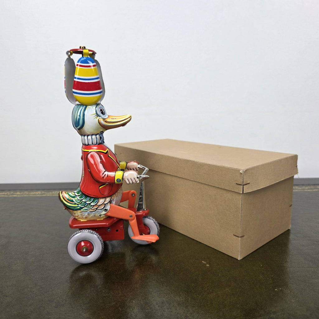 Vintage Wind Up Duck on Tricycle Tin Toy | Made in Western Germany | Boxed Working