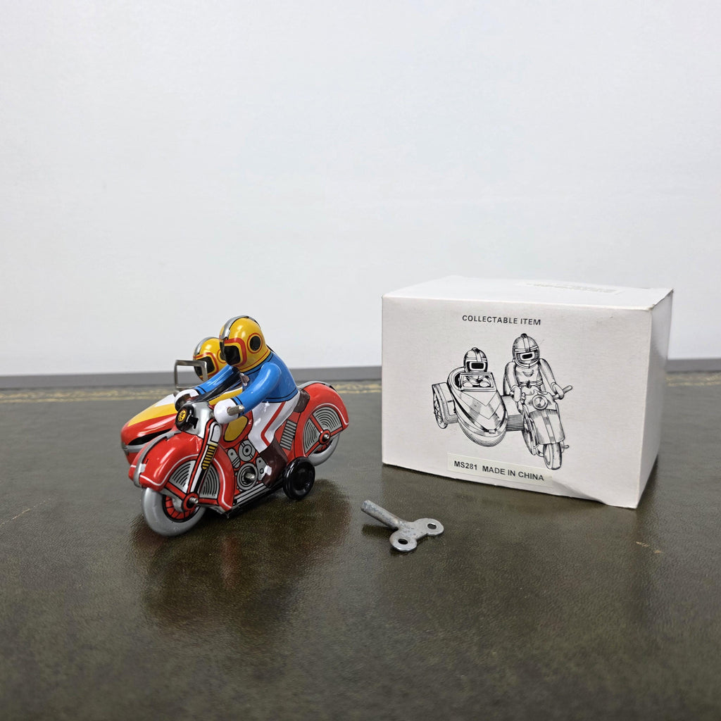 Vintage Wind Up Motorcycle with Sidecar MS281 Tin Toy | Boxed Collectable | China 1980s