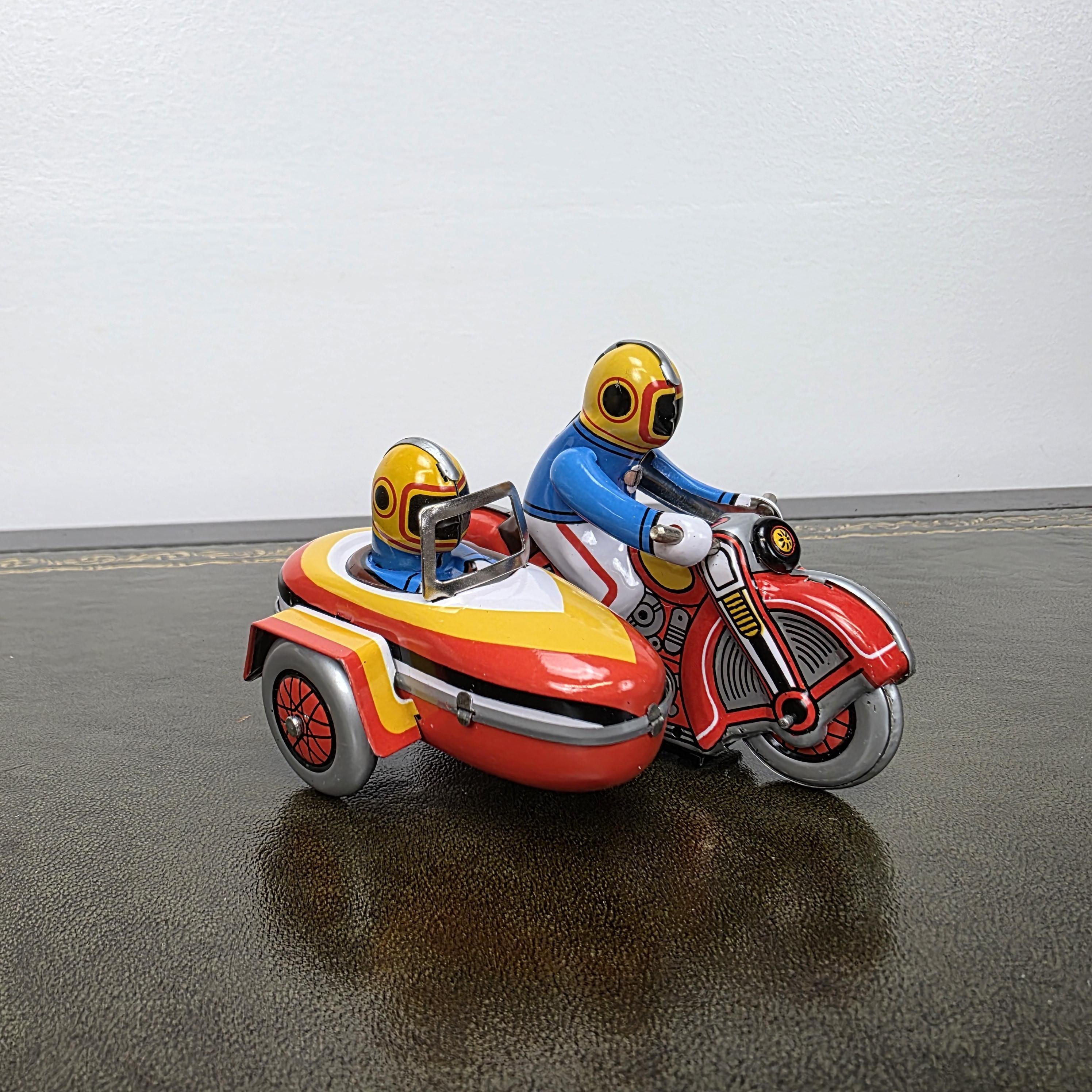 Vintage Wind Up Motorcycle with Sidecar MS281 Tin Toy | Boxed Collectable | China 1980s