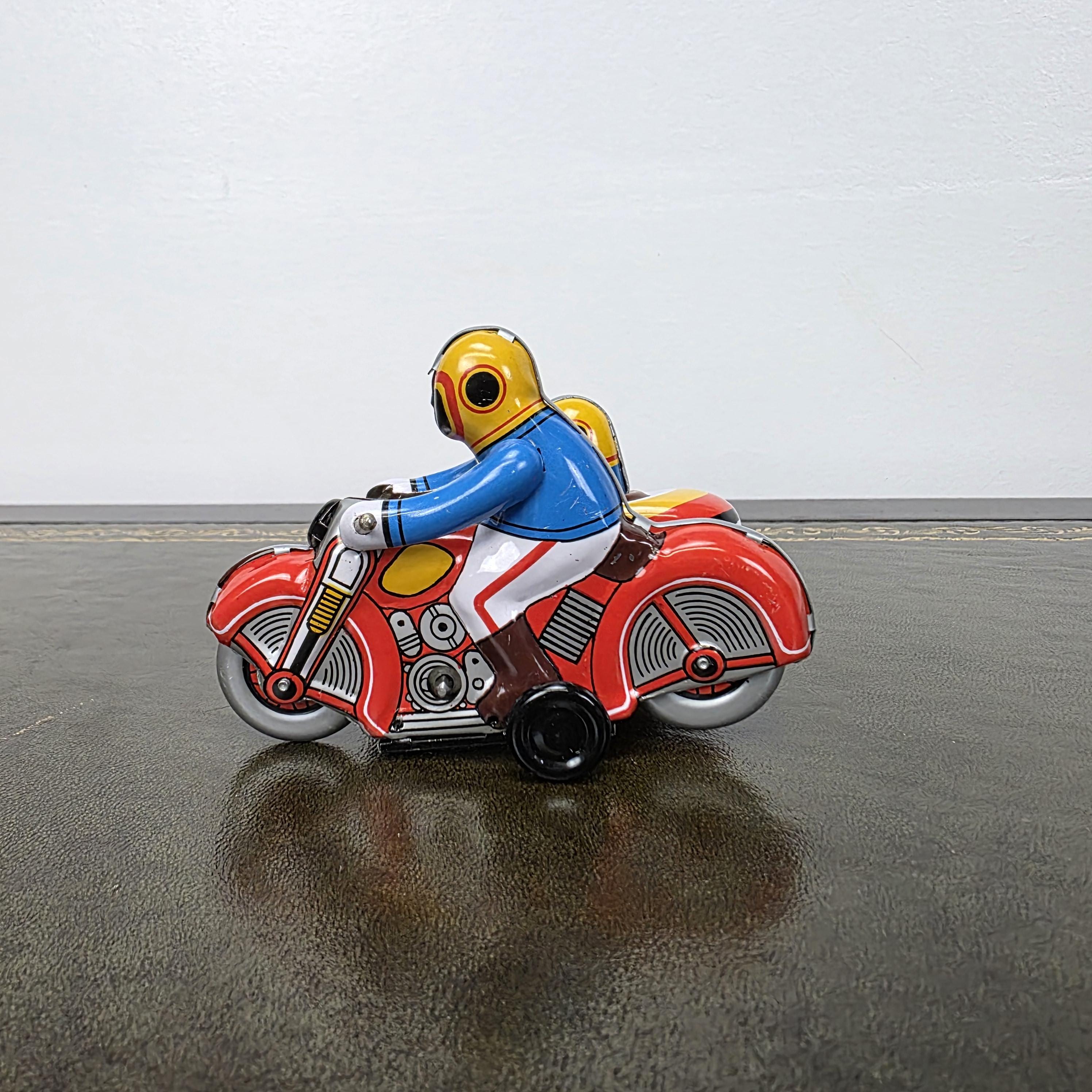 Vintage Wind Up Motorcycle with Sidecar MS281 Tin Toy | Boxed Collectable | China 1980s