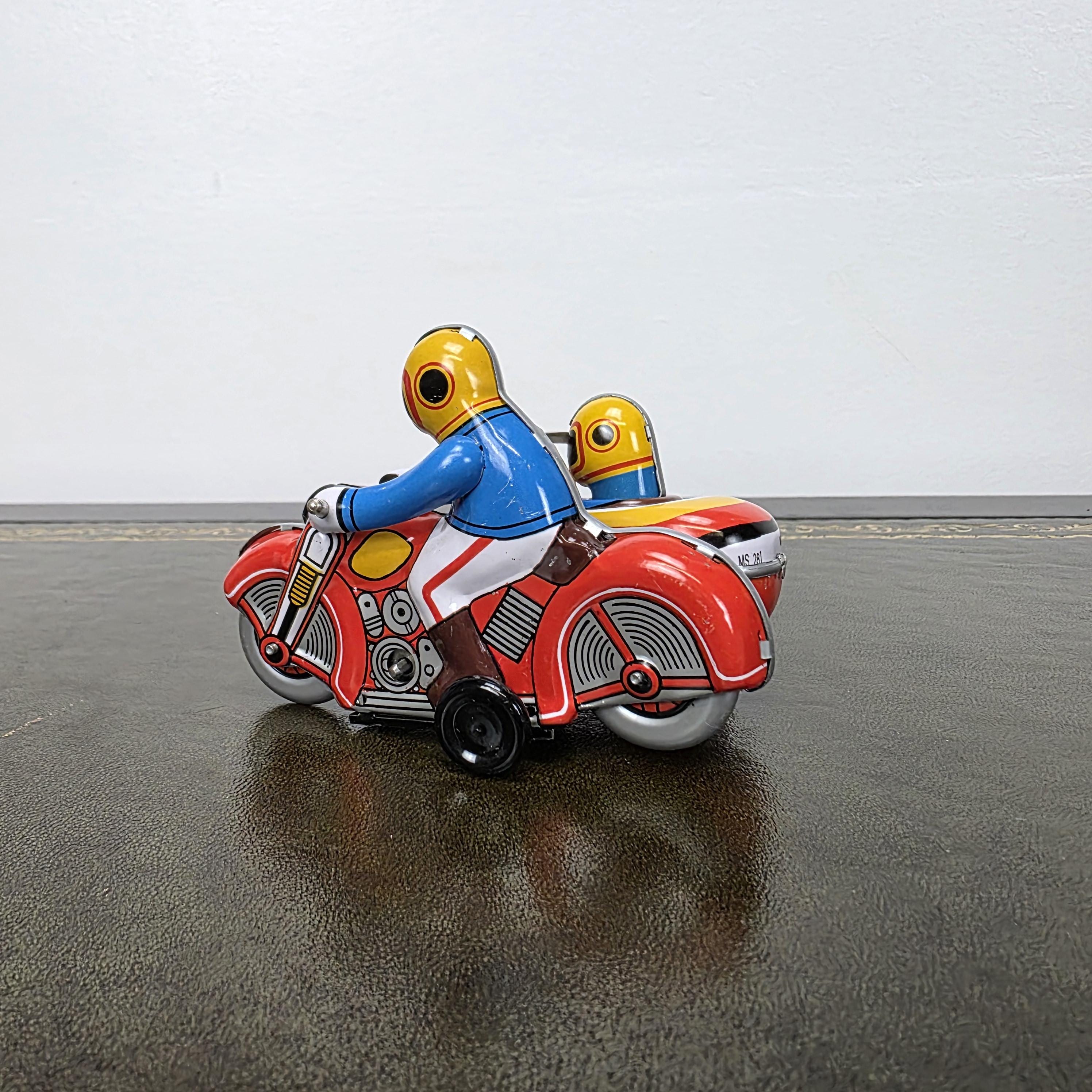 Vintage Wind Up Motorcycle with Sidecar MS281 Tin Toy | Boxed Collectable | China 1980s