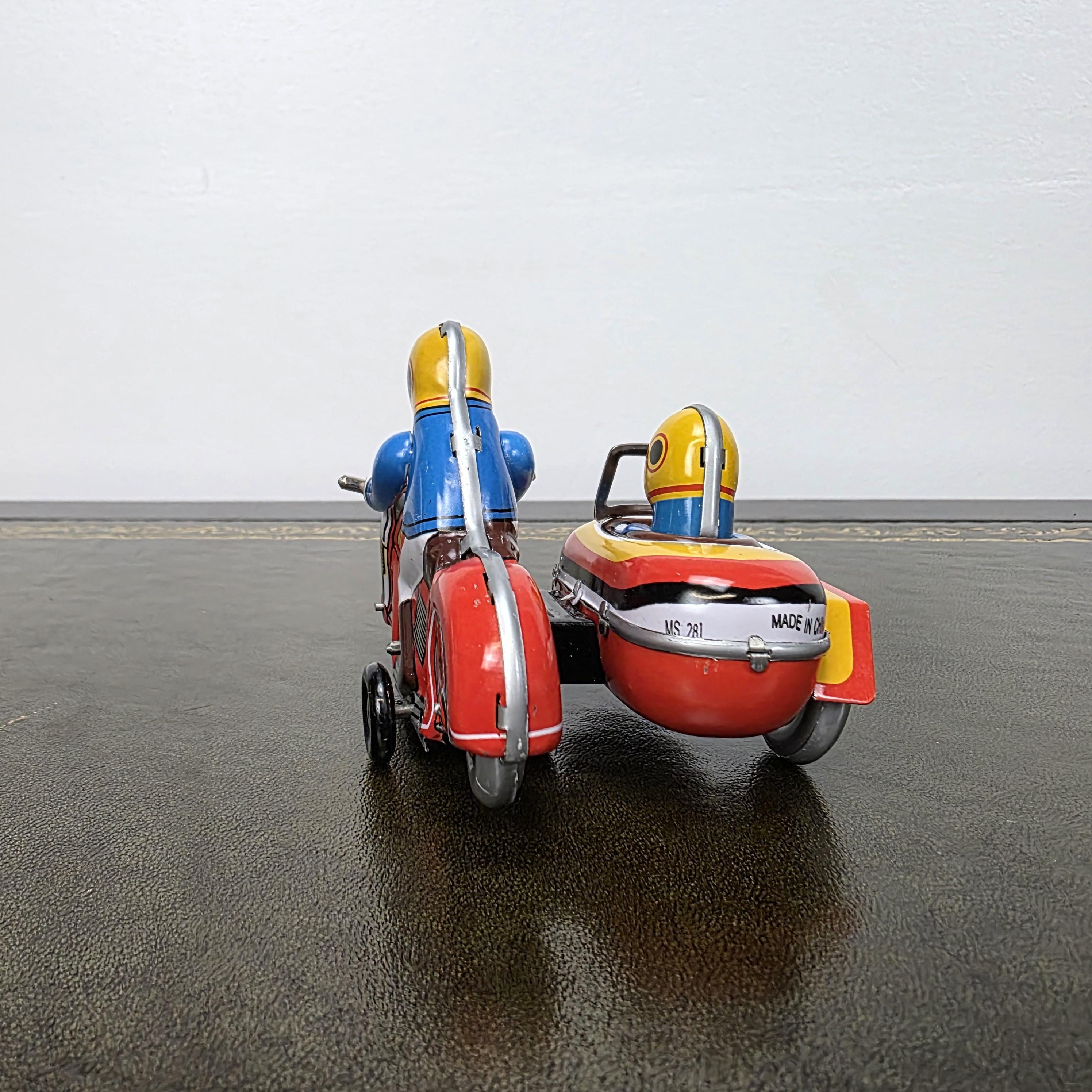 Vintage Wind Up Motorcycle with Sidecar MS281 Tin Toy | Boxed Collectable | China 1980s