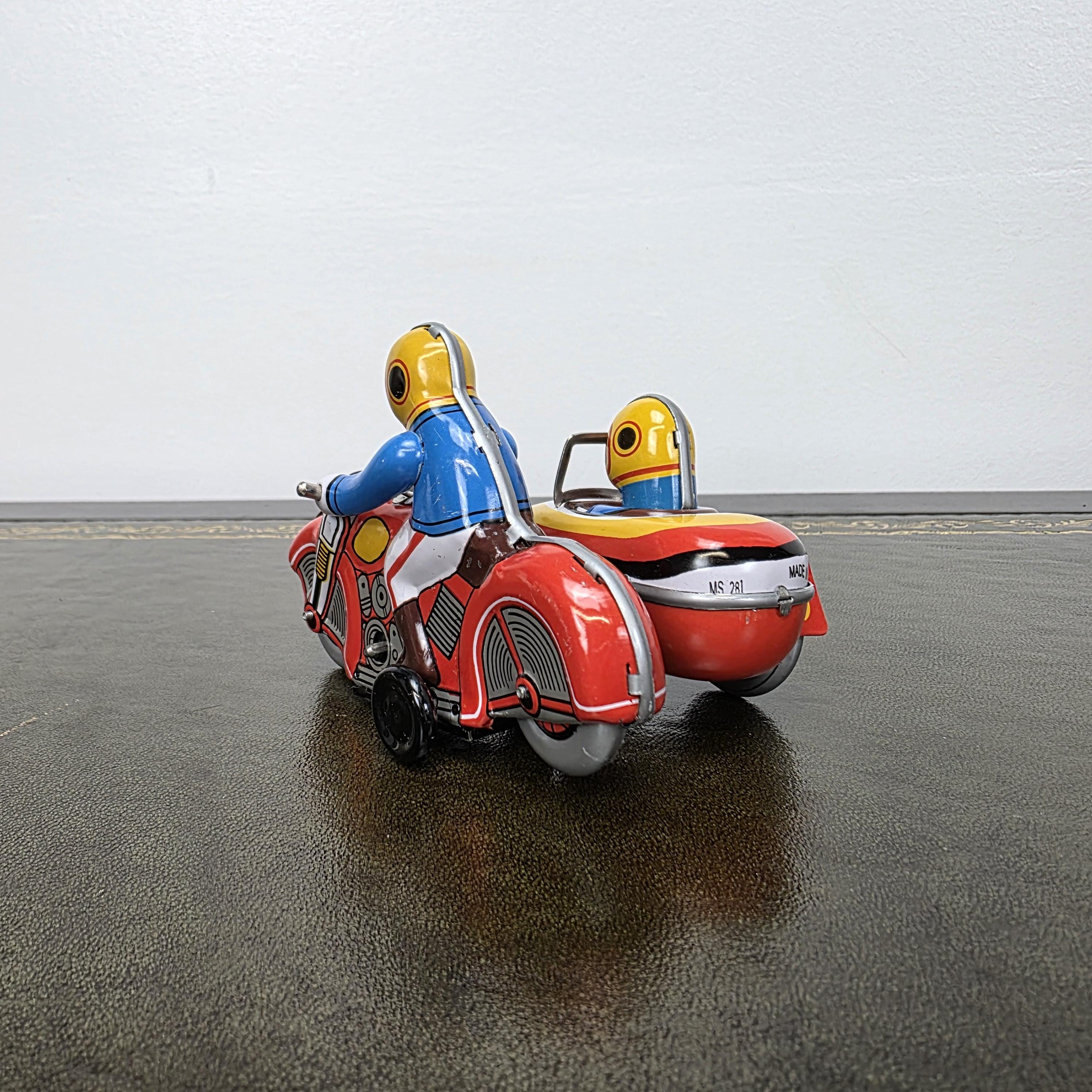 Vintage Wind Up Motorcycle with Sidecar MS281 Tin Toy | Boxed Collectable | China 1980s