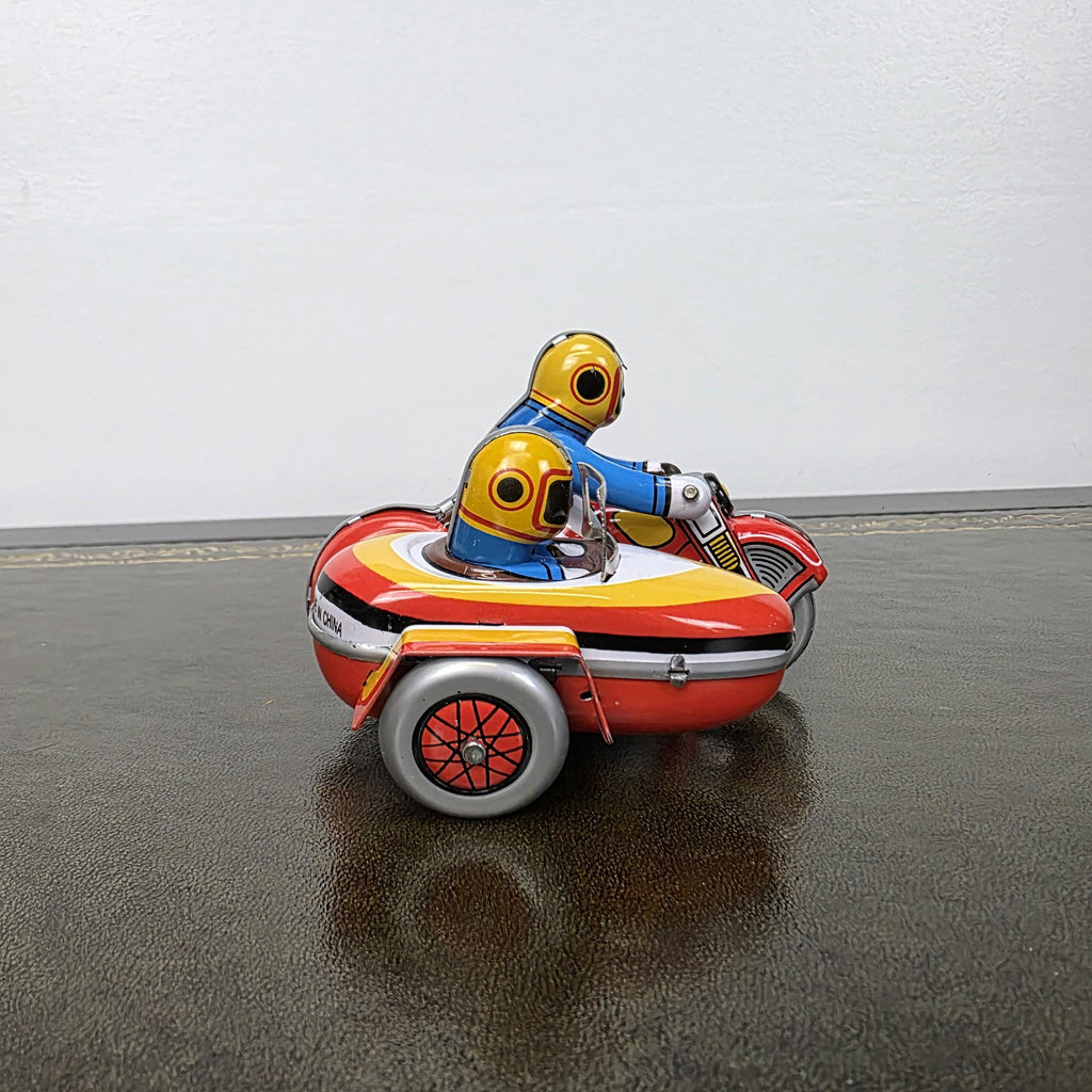 Vintage Wind Up Motorcycle with Sidecar MS281 Tin Toy | Boxed Collectable | China 1980s