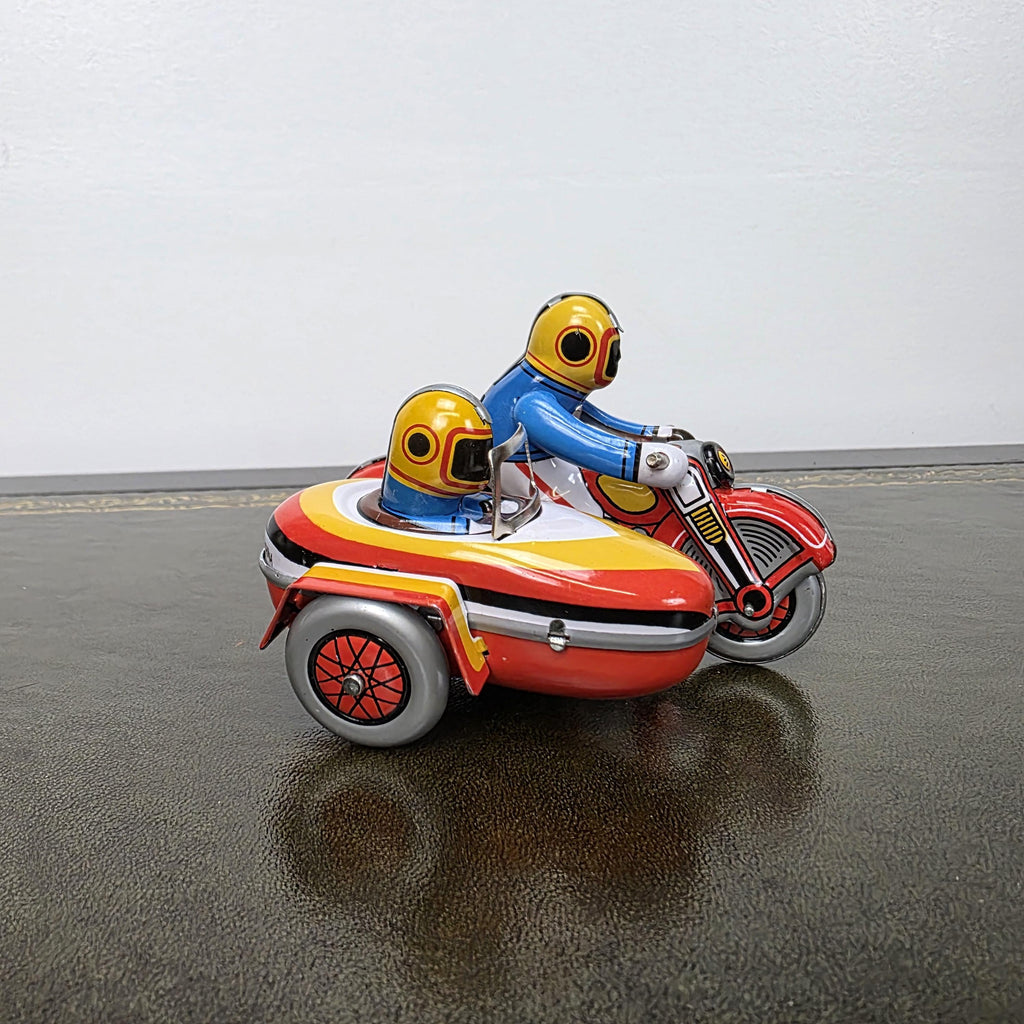 Vintage Wind Up Motorcycle with Sidecar MS281 Tin Toy | Boxed Collectable | China 1980s
