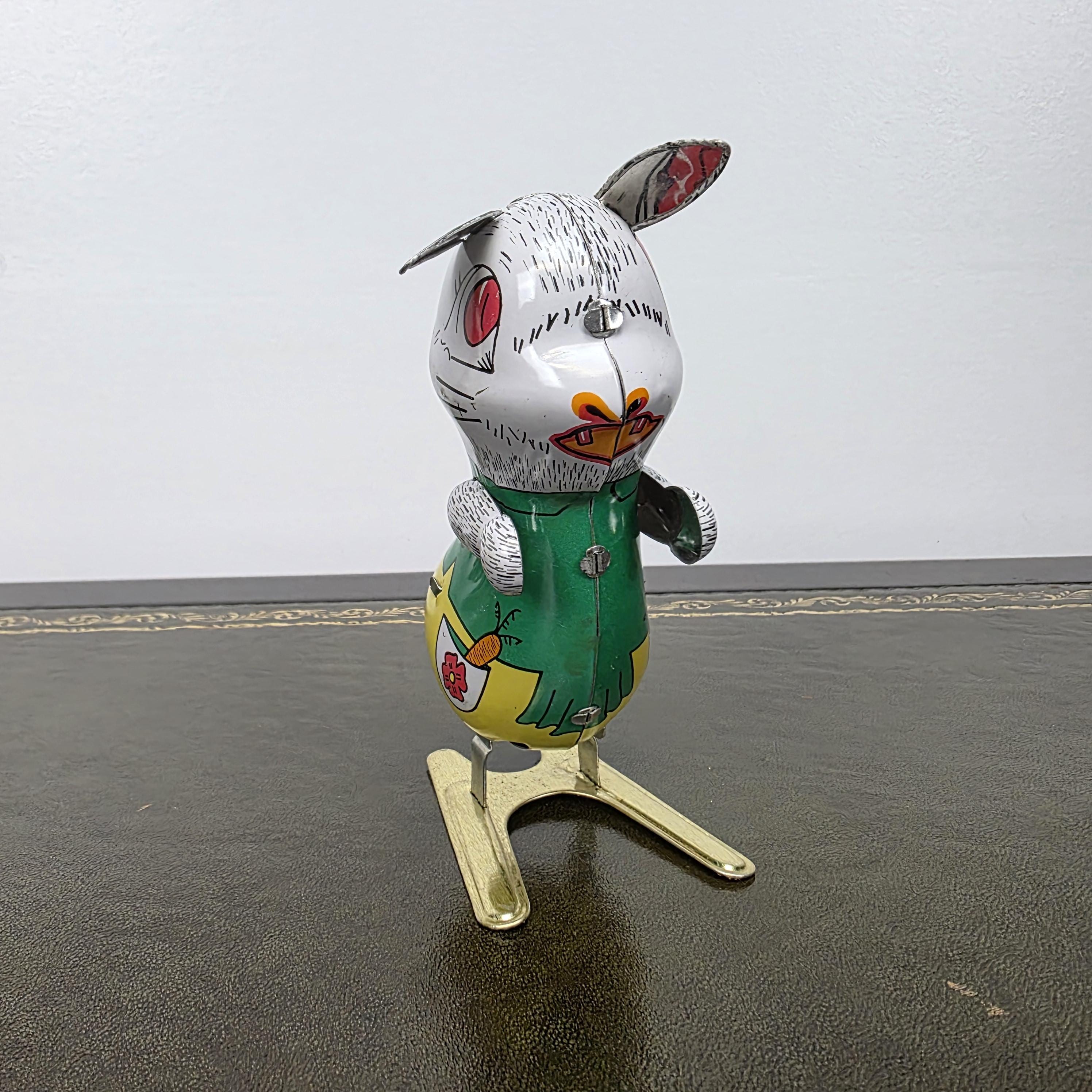 Spring Feet Mechanism| Vintage Wind Up Jumping Rabbit Tin Toy | Boxed Clockwork Collectable