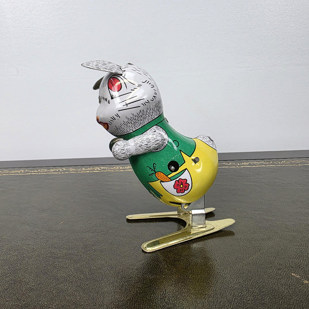 Spring Feet Mechanism| Vintage Wind Up Jumping Rabbit Tin Toy | Boxed Clockwork Collectable