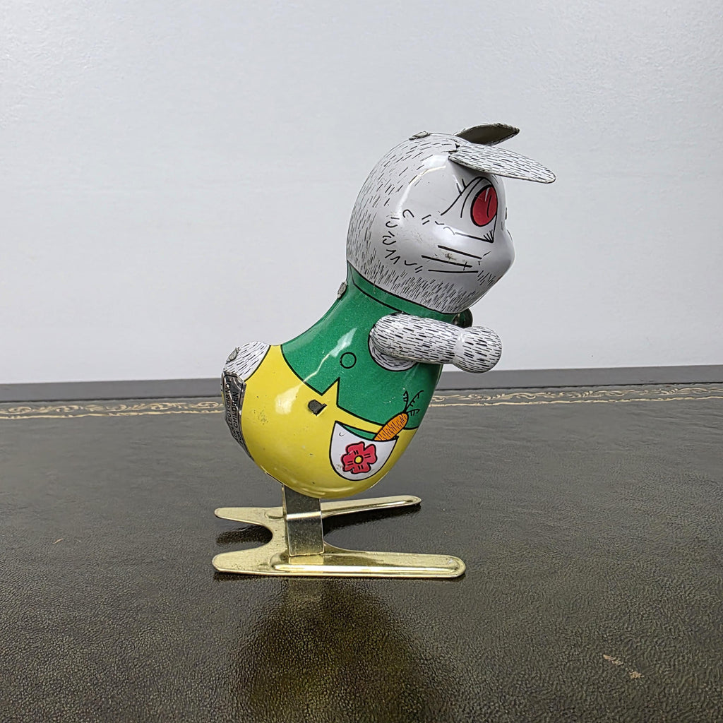 Spring Feet Mechanism| Vintage Wind Up Jumping Rabbit Tin Toy | Boxed Clockwork Collectable