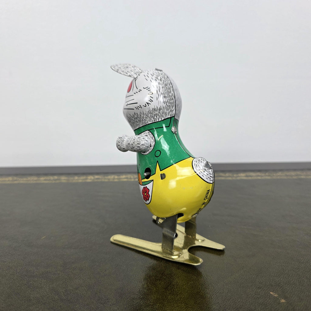 Spring Feet Mechanism| Vintage Wind Up Jumping Rabbit Tin Toy | Boxed Clockwork Collectable