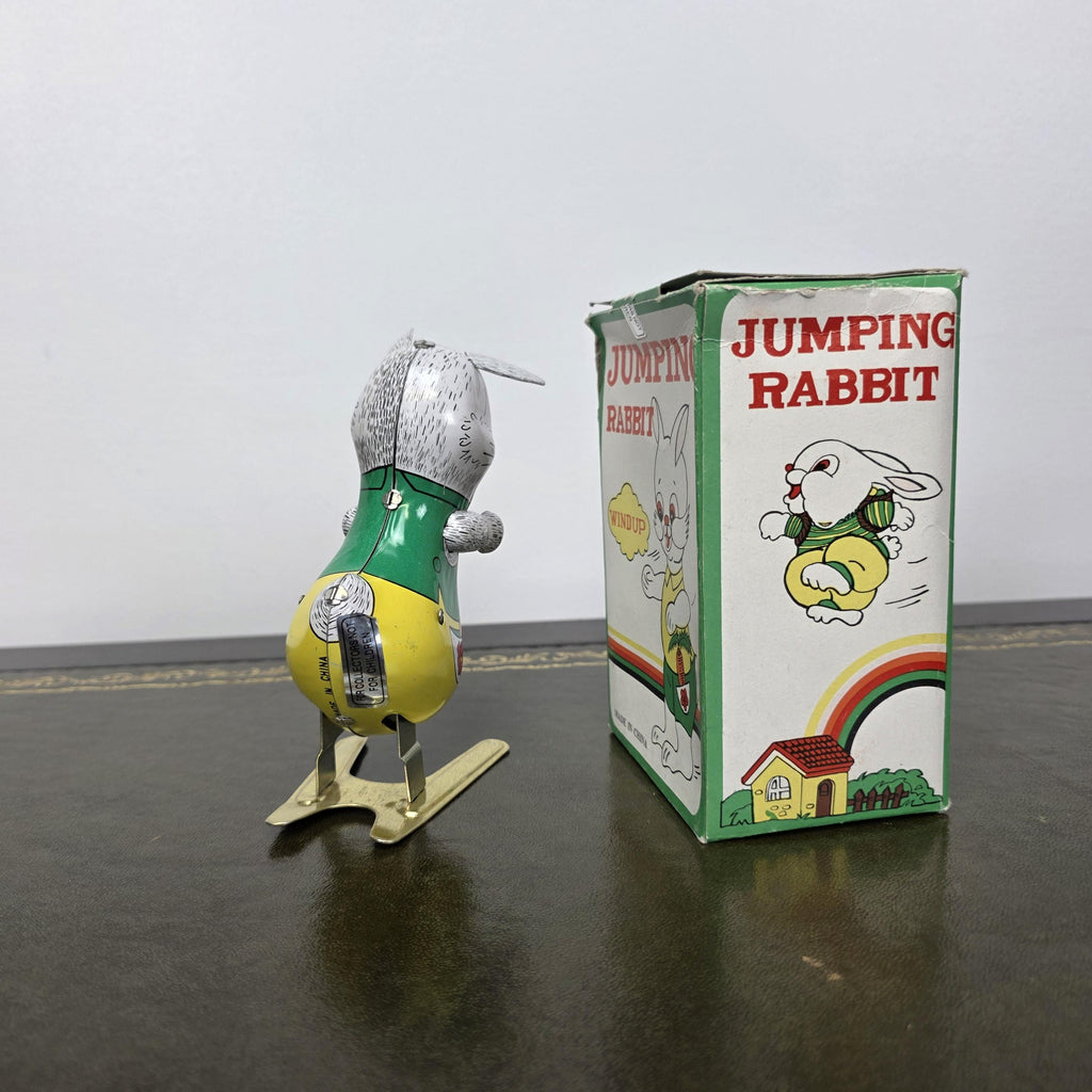 Spring Feet Mechanism| Vintage Wind Up Jumping Rabbit Tin Toy | Boxed Clockwork Collectable