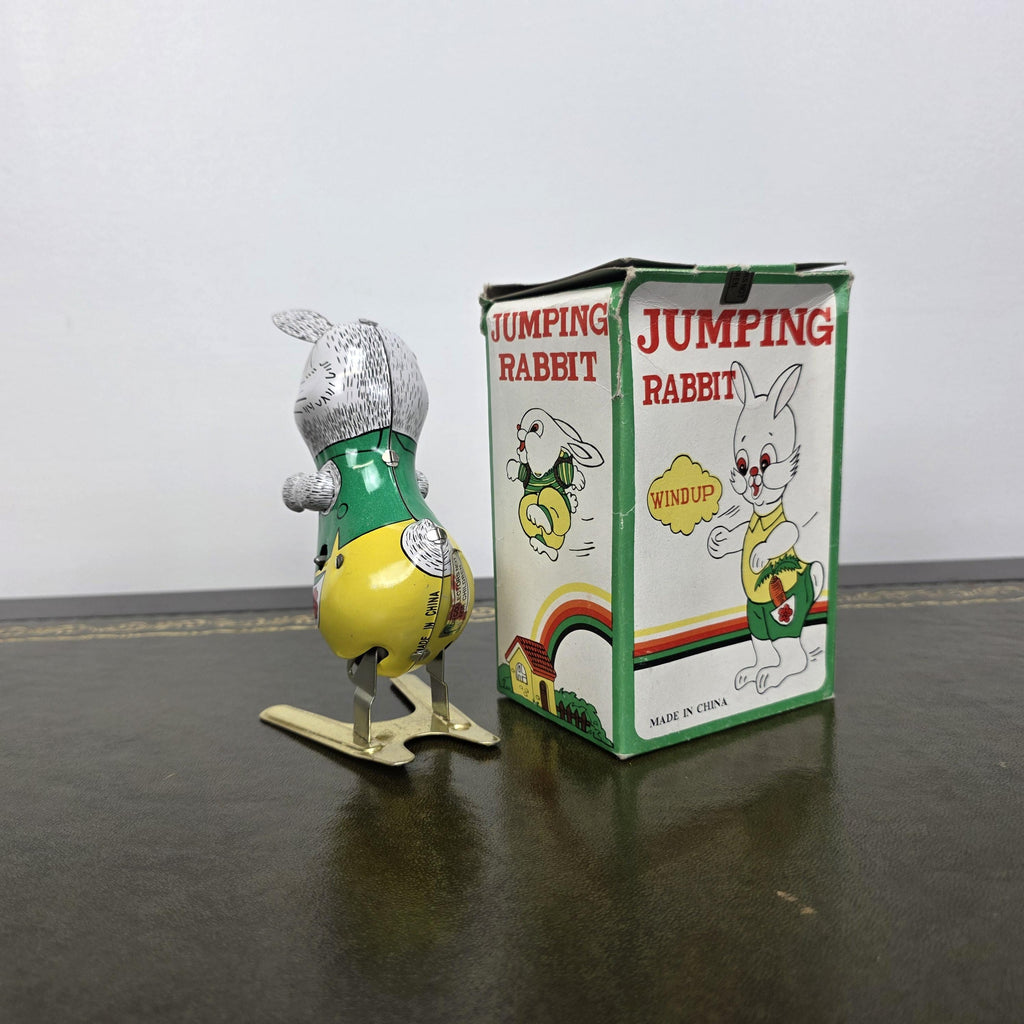 Spring Feet Mechanism| Vintage Wind Up Jumping Rabbit Tin Toy | Boxed Clockwork Collectable