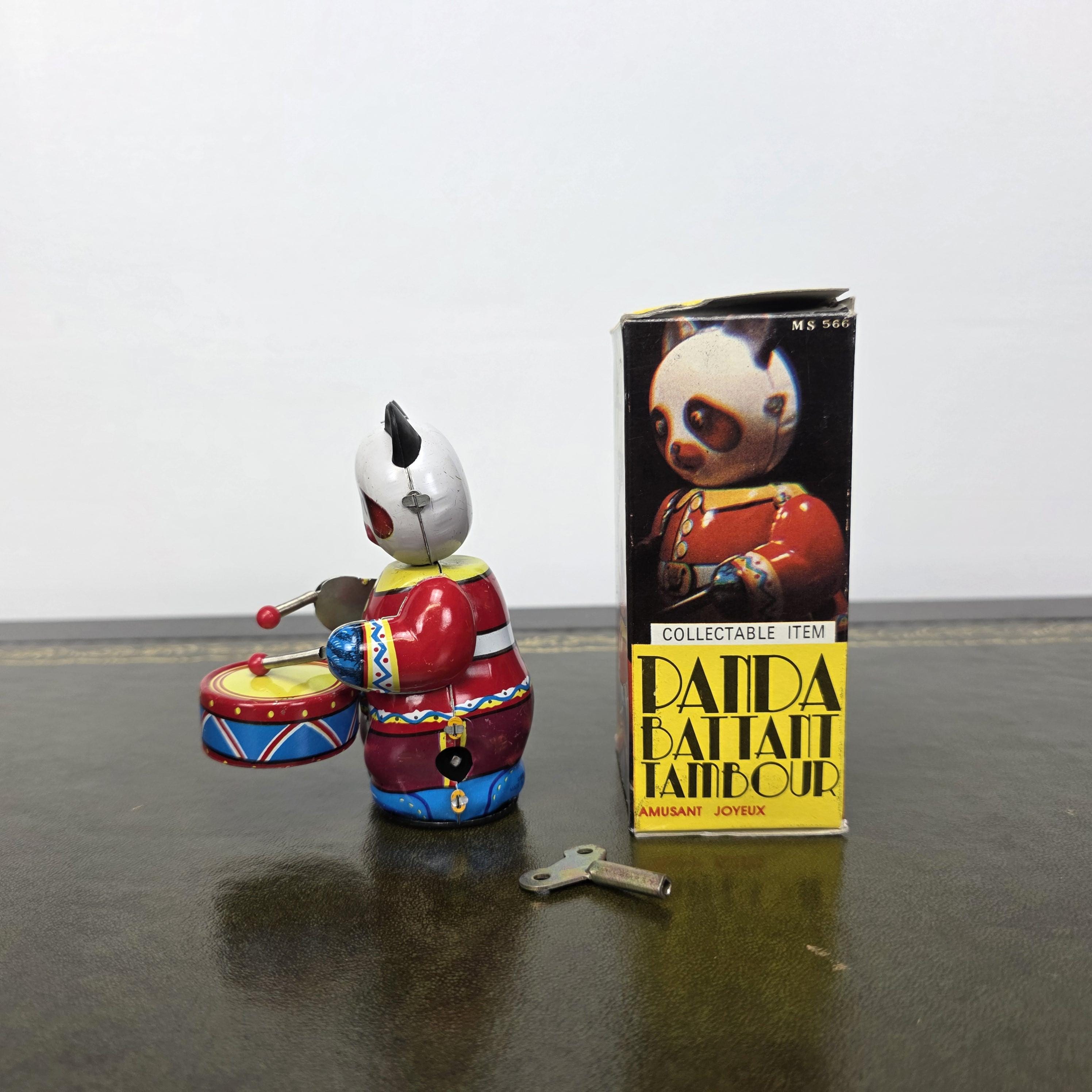 Vintage Panda Drummer Wind Up Tin Toy | Boxed Clockwork Collectable | Clockwork Drumming Action