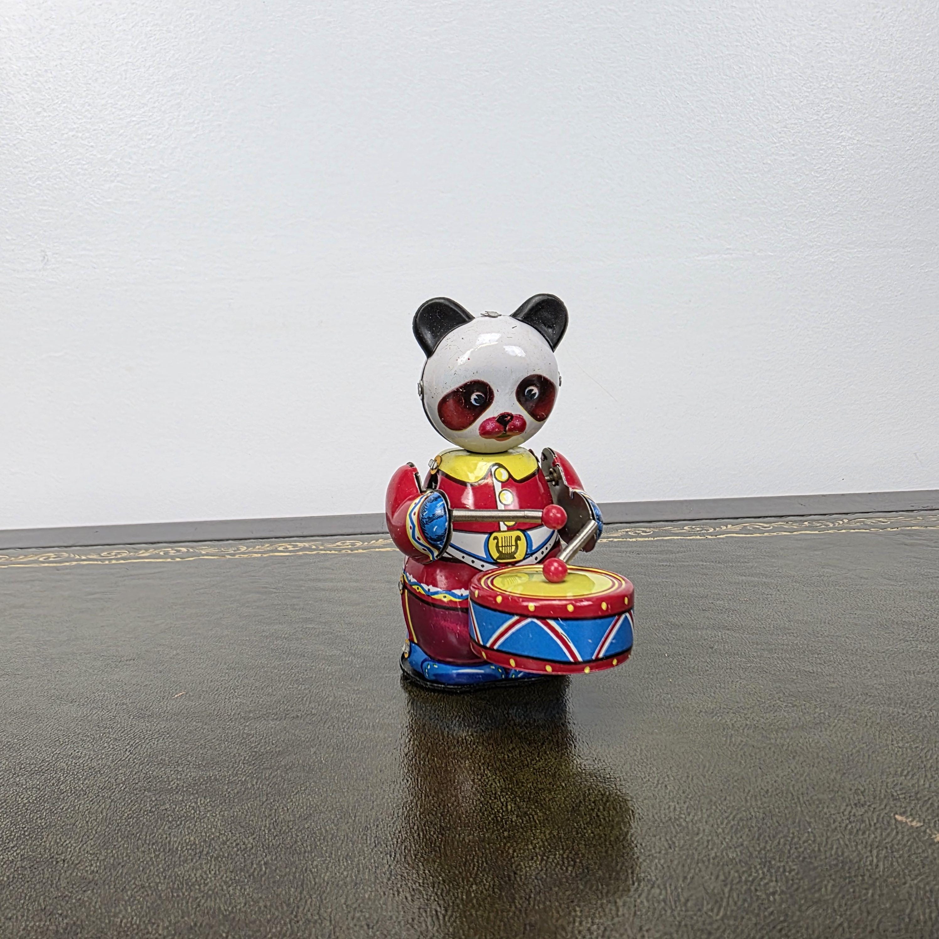 Vintage Panda Drummer Wind Up Tin Toy | Boxed Clockwork Collectable | Clockwork Drumming Action