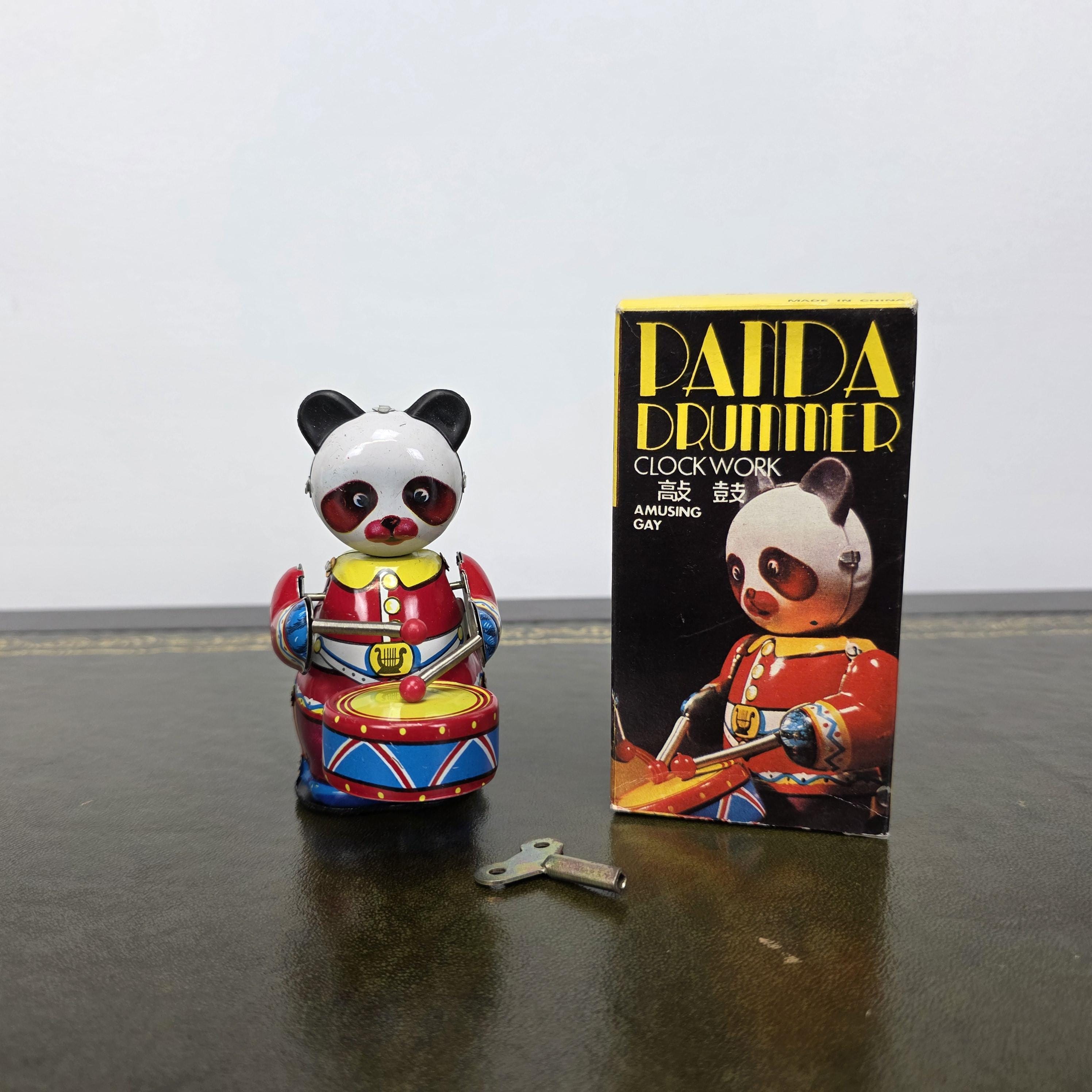 Vintage Panda Drummer Wind Up Tin Toy | Boxed Clockwork Collectable | Clockwork Drumming Action
