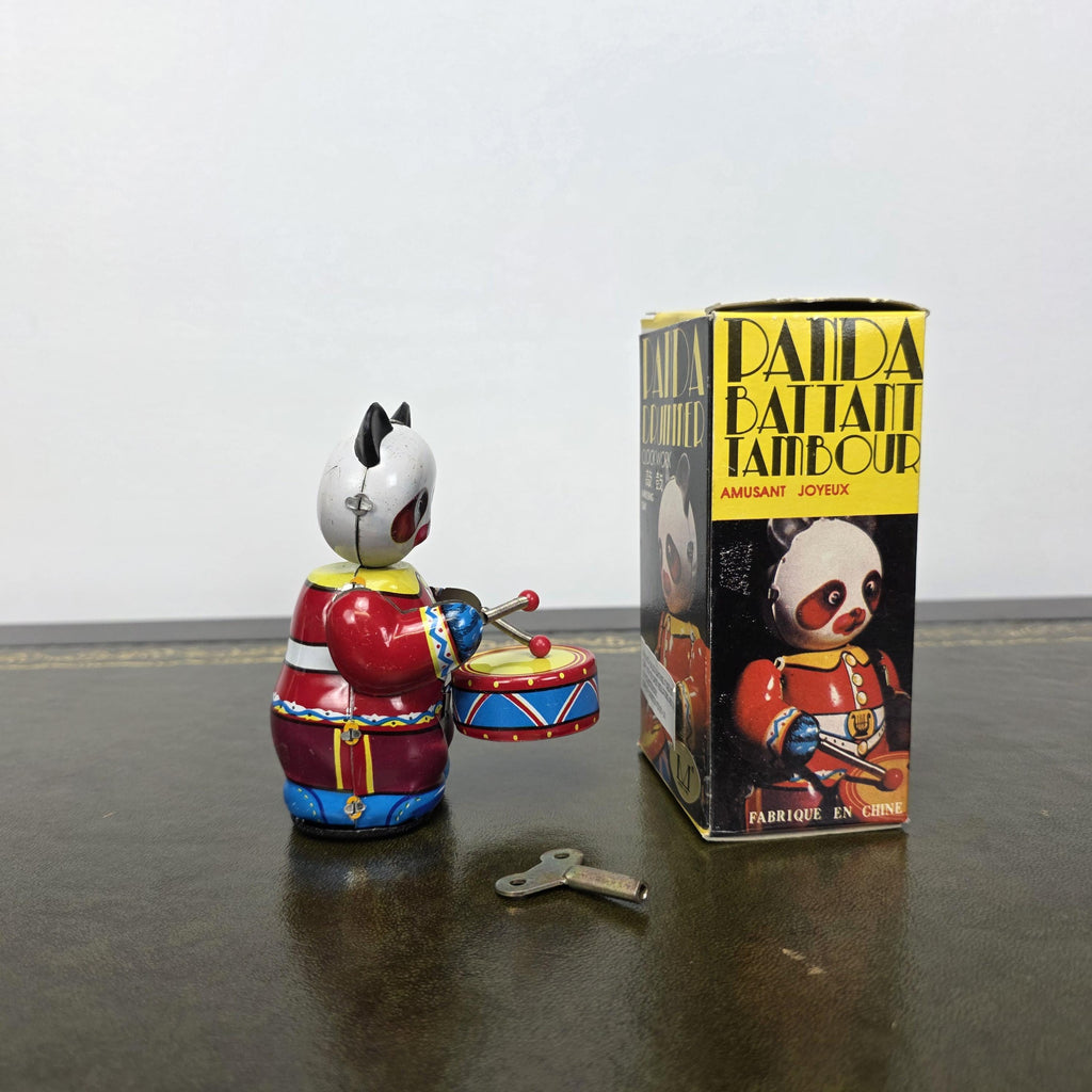 Vintage Panda Drummer Wind Up Tin Toy | Boxed Clockwork Collectable | Clockwork Drumming Action