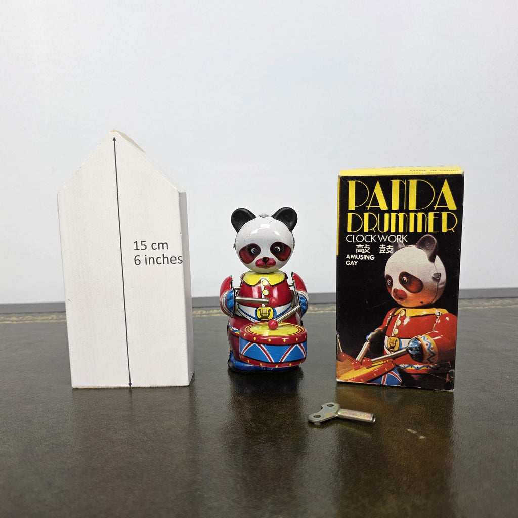Vintage Panda Drummer Wind Up Tin Toy | Boxed Clockwork Collectable | Clockwork Drumming Action