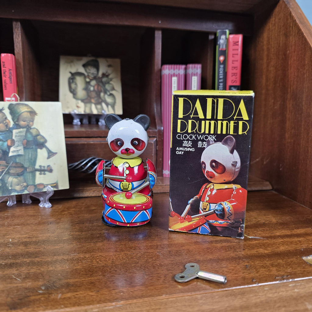 Vintage Panda Drummer Wind Up Tin Toy | Boxed Clockwork Collectable | Clockwork Drumming Action