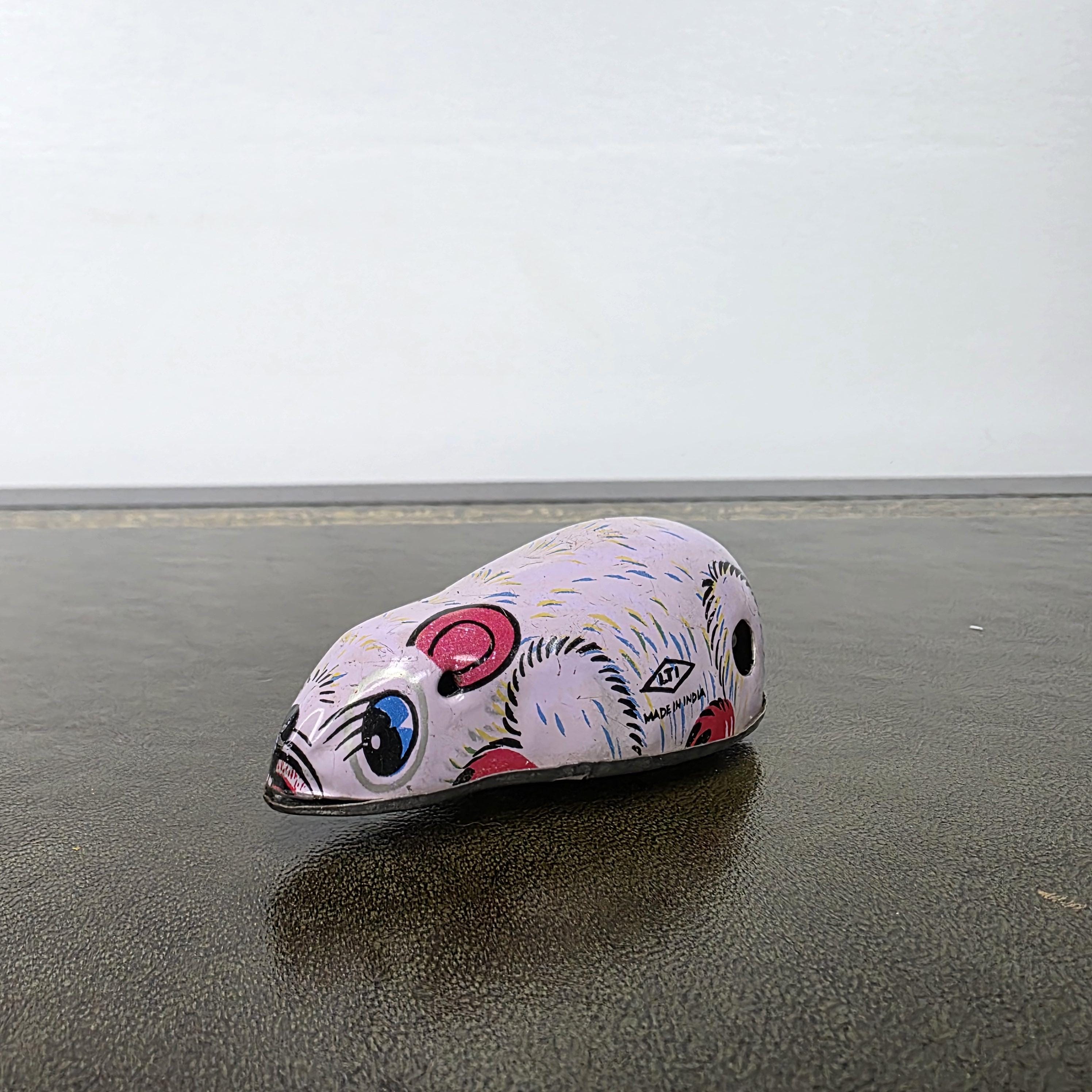Vintage Wind Up Mouse Tin Toy | Made in India Lithographed Metal | Retro Desk Display