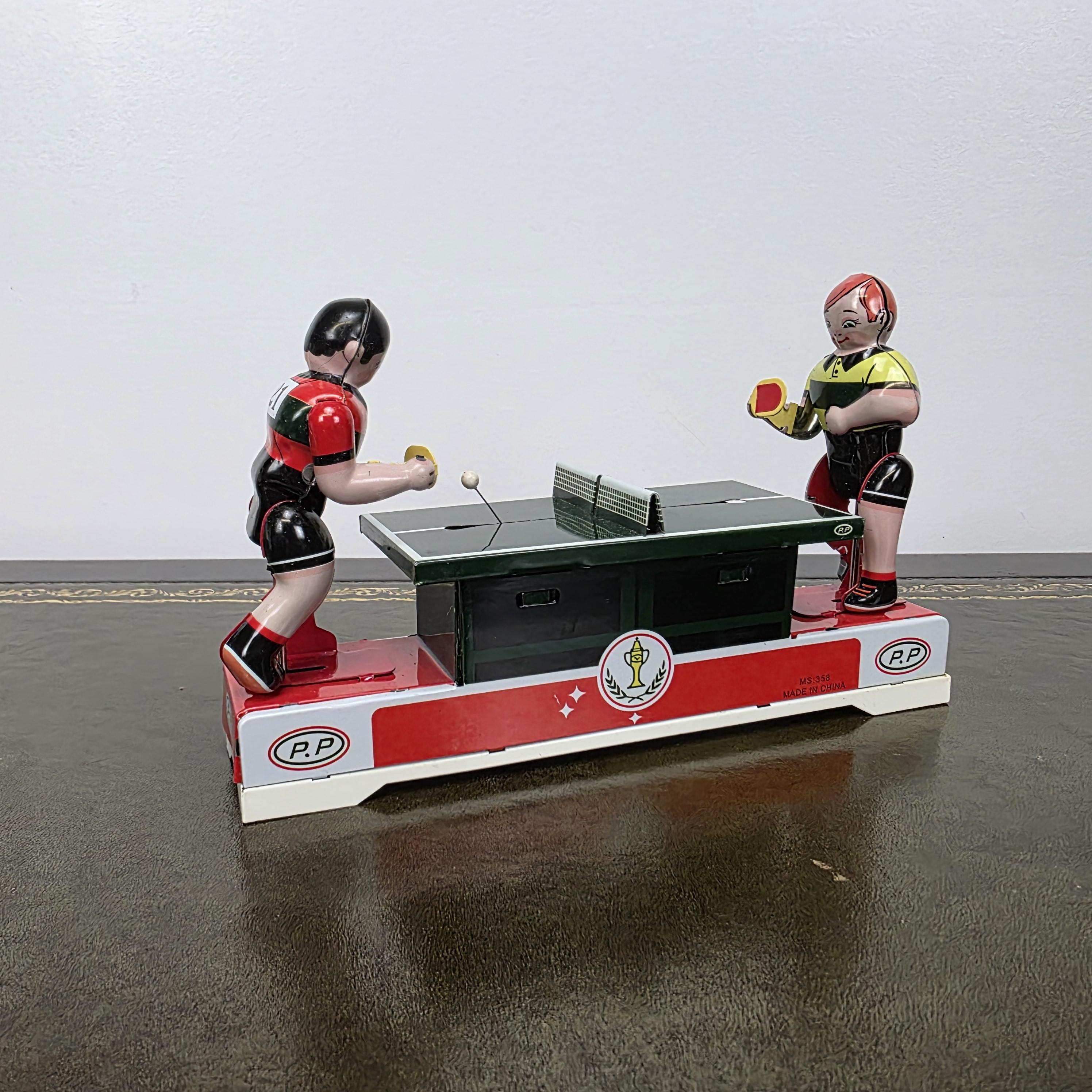 Wind Up Table Tennis Tin Toy MS358 | Playing Ping Pong Mechanical | BoxedCave Display Piece