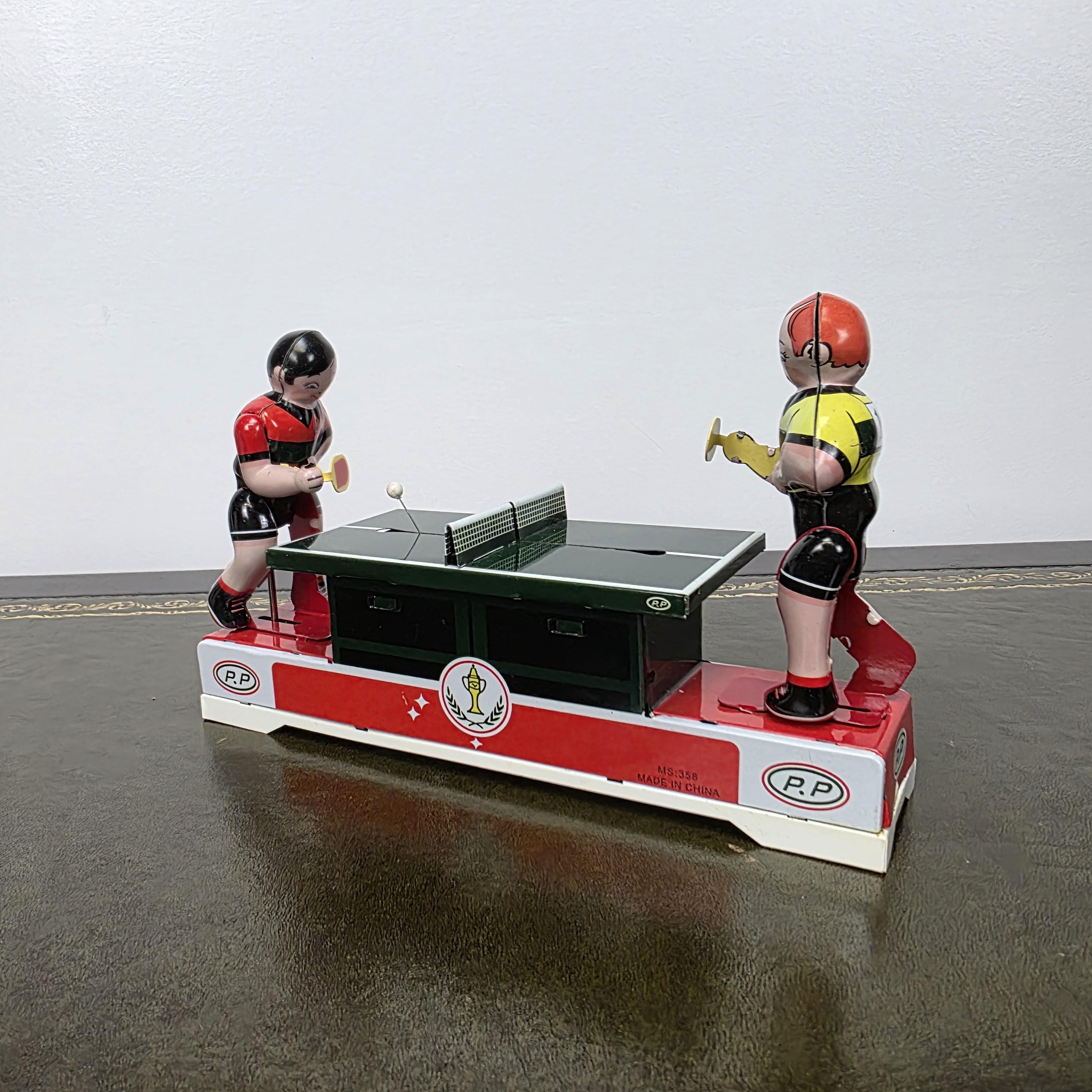 Wind Up Table Tennis Tin Toy MS358 | Playing Ping Pong Mechanical | BoxedCave Display Piece